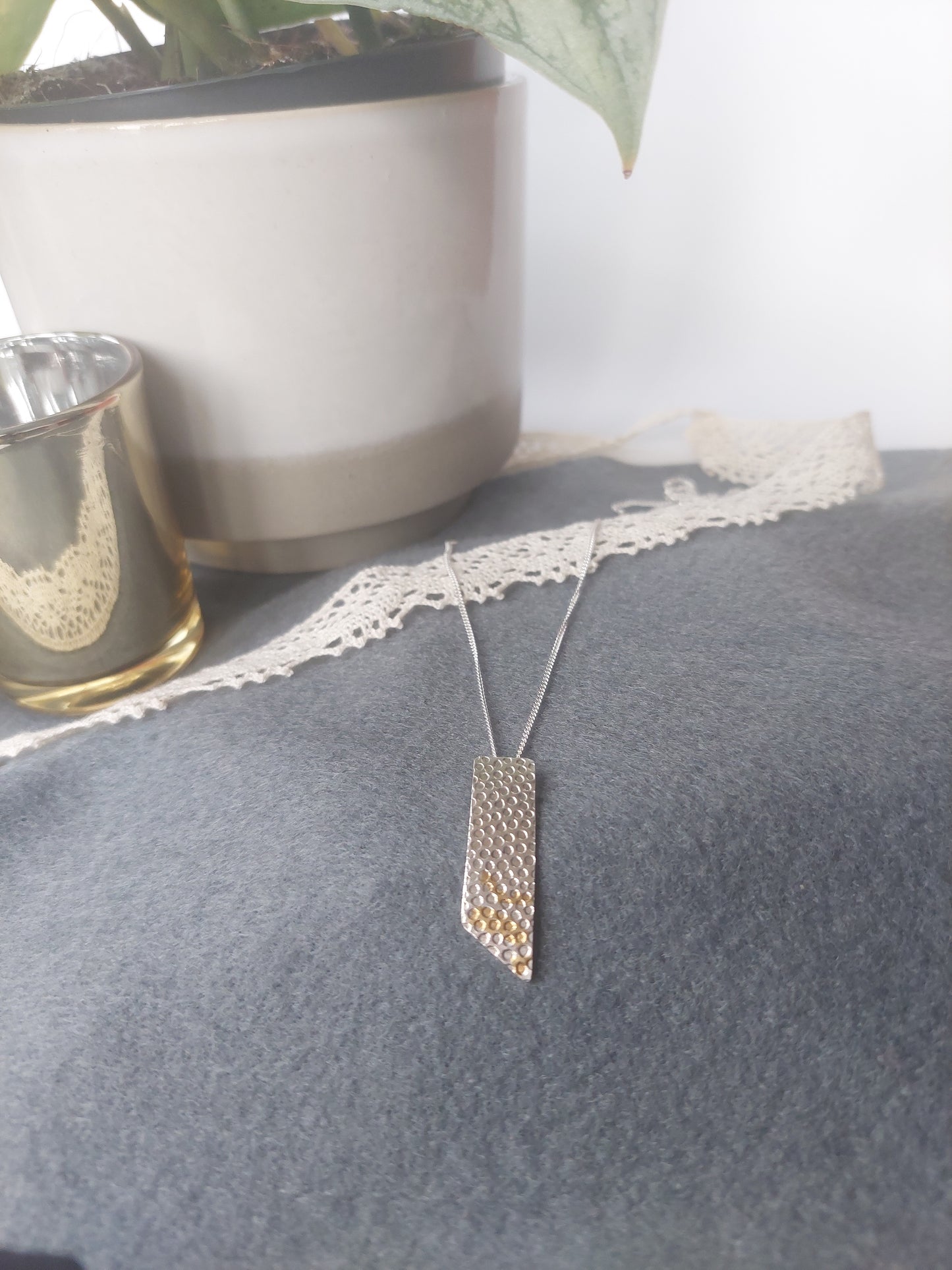 Textured Fine Silver Pendant with Accents of Infused Gold