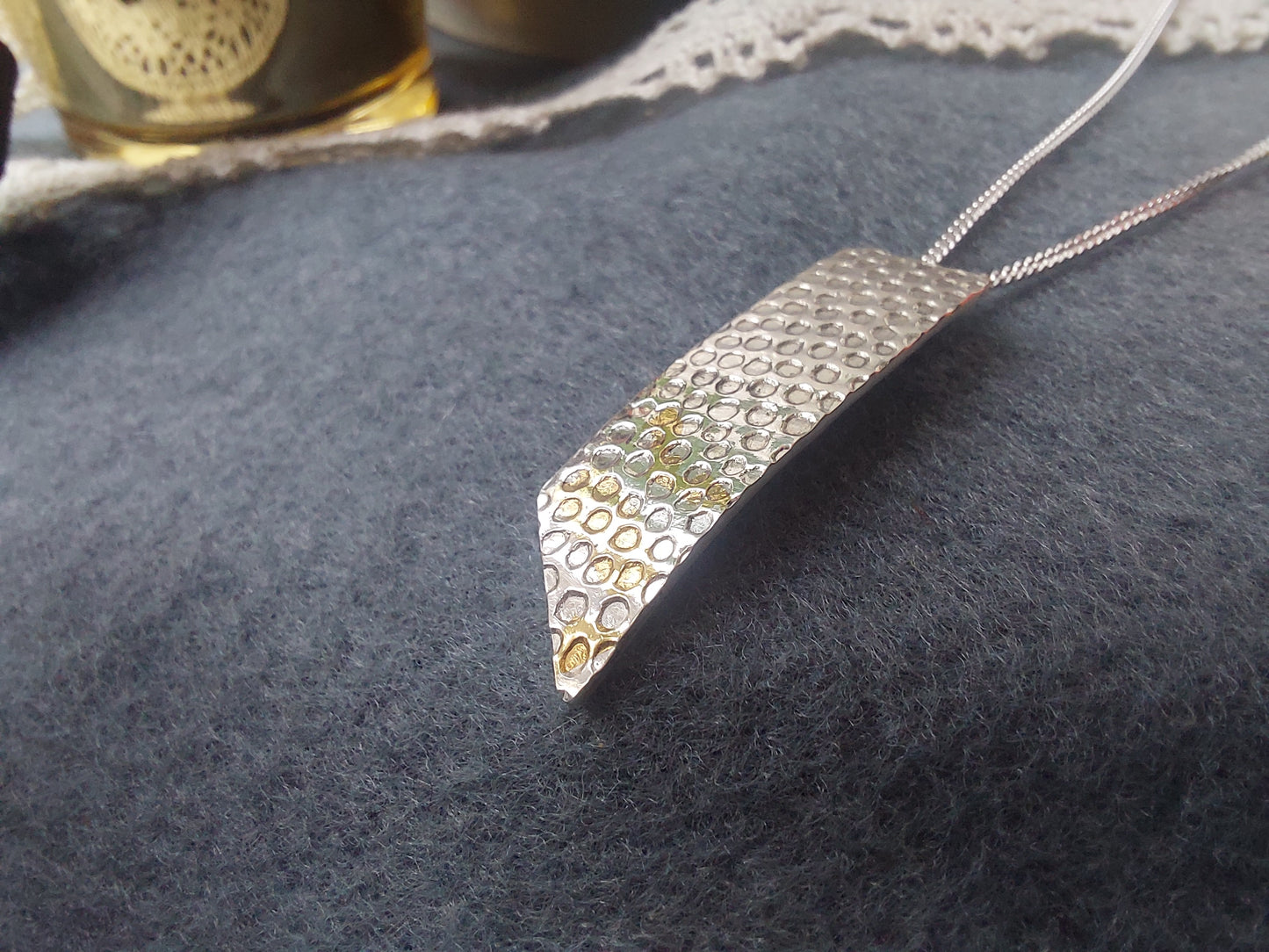 Textured Fine Silver Pendant with Accents of Infused Gold