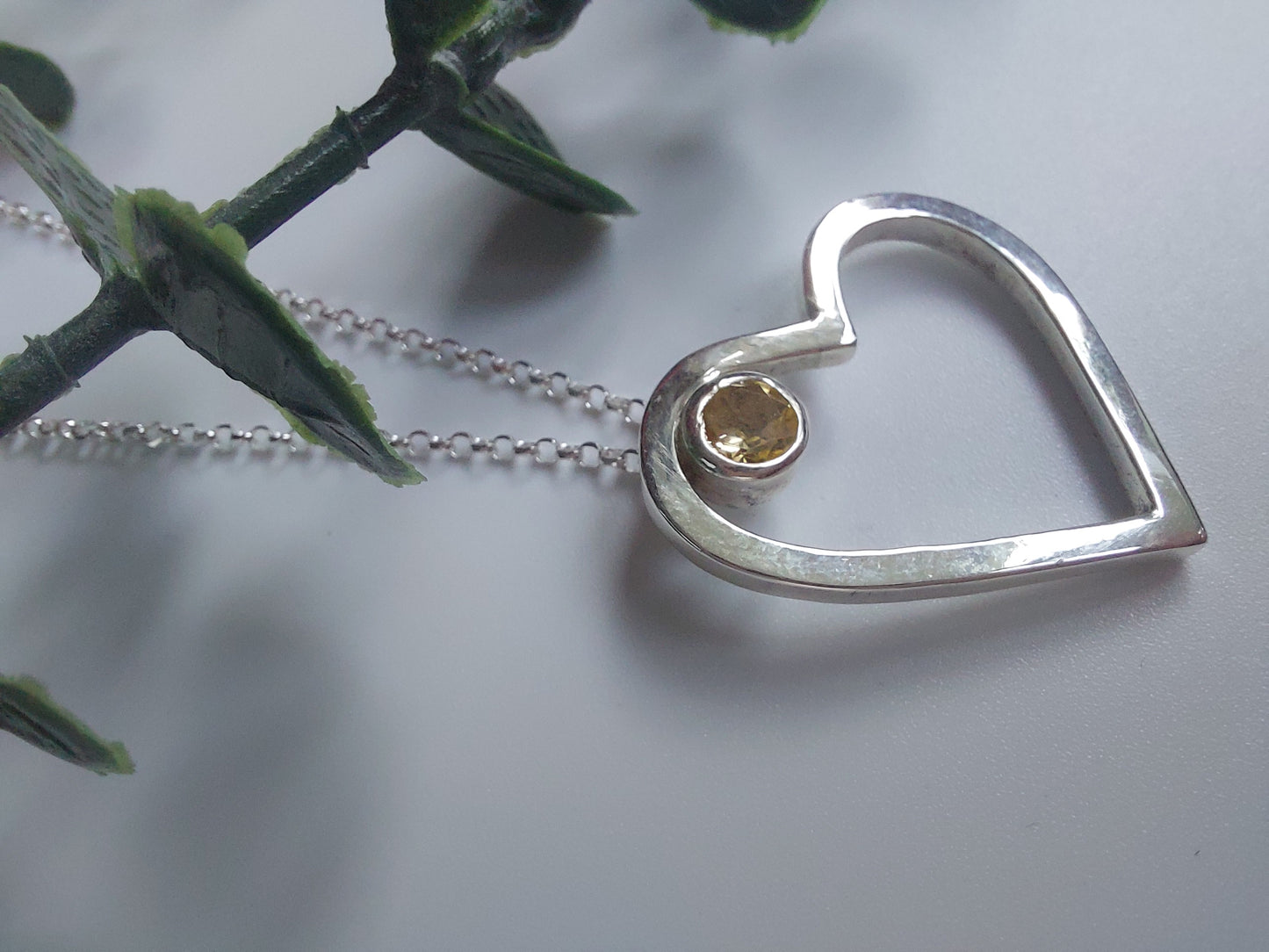 Citrine and Silver Heart Pendant
