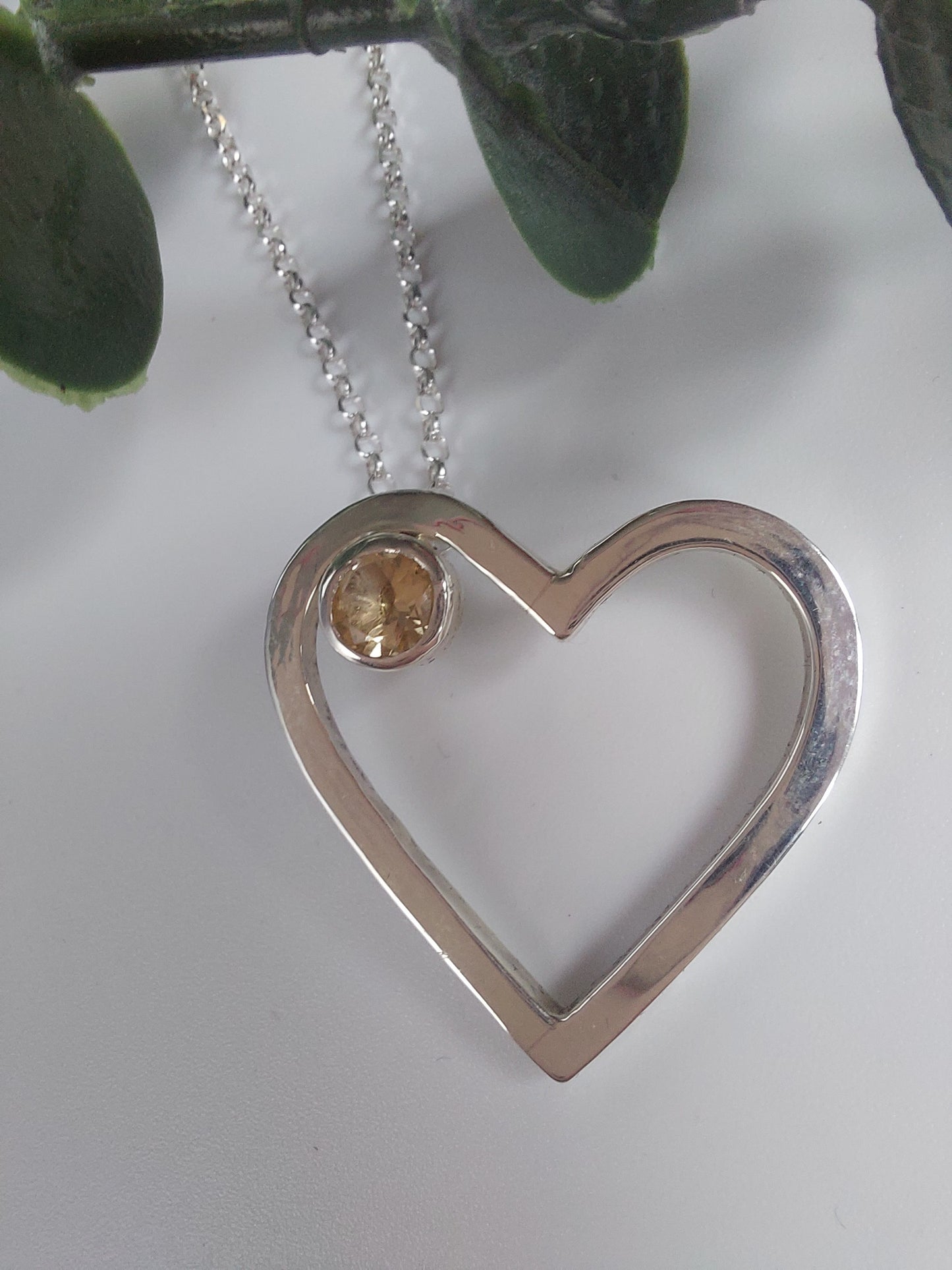 Citrine and Silver Heart Pendant