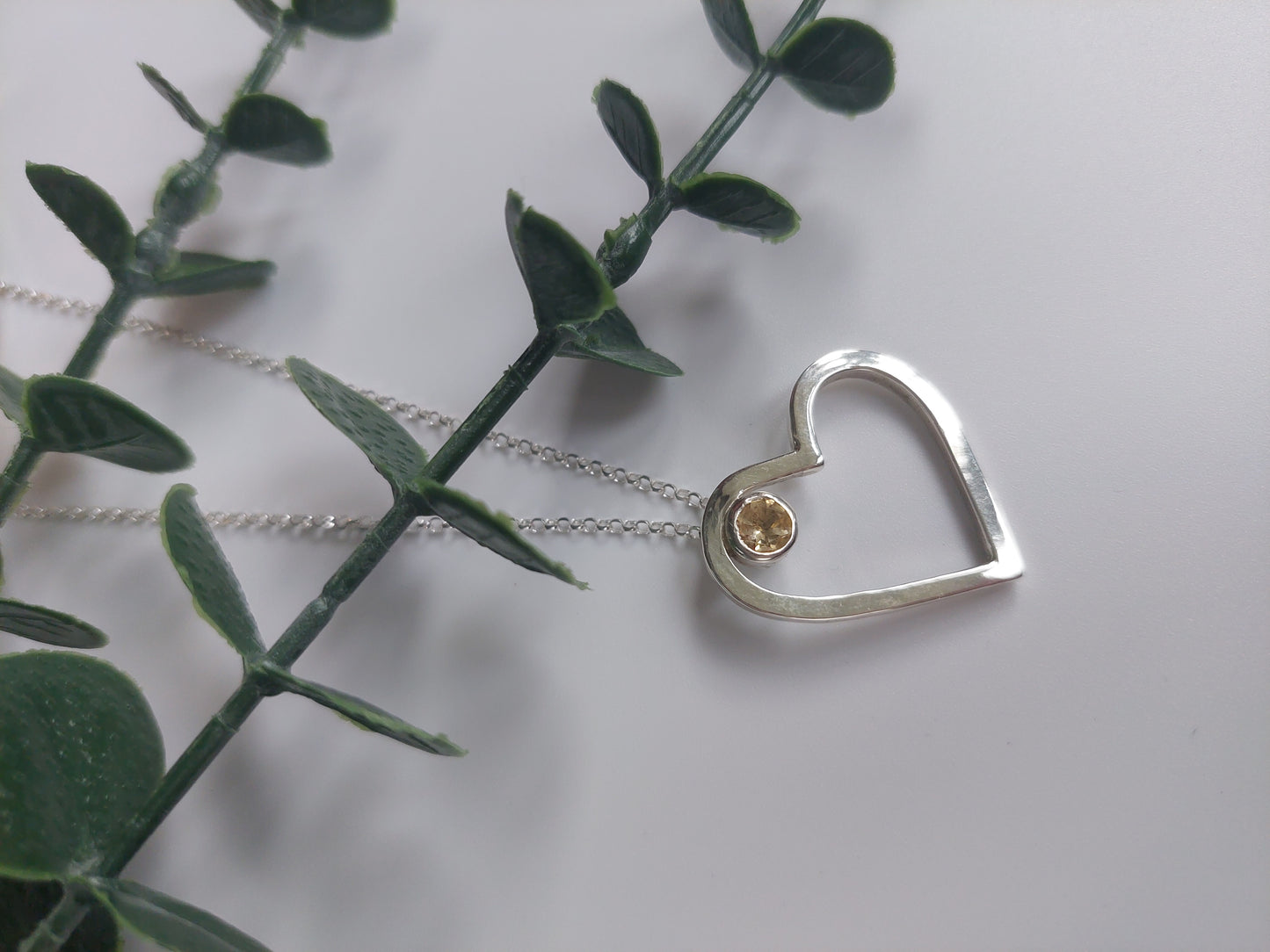 Citrine and Silver Heart Pendant
