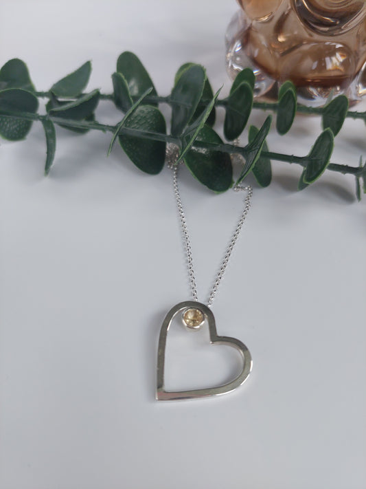 Citrine and Silver Heart Pendant