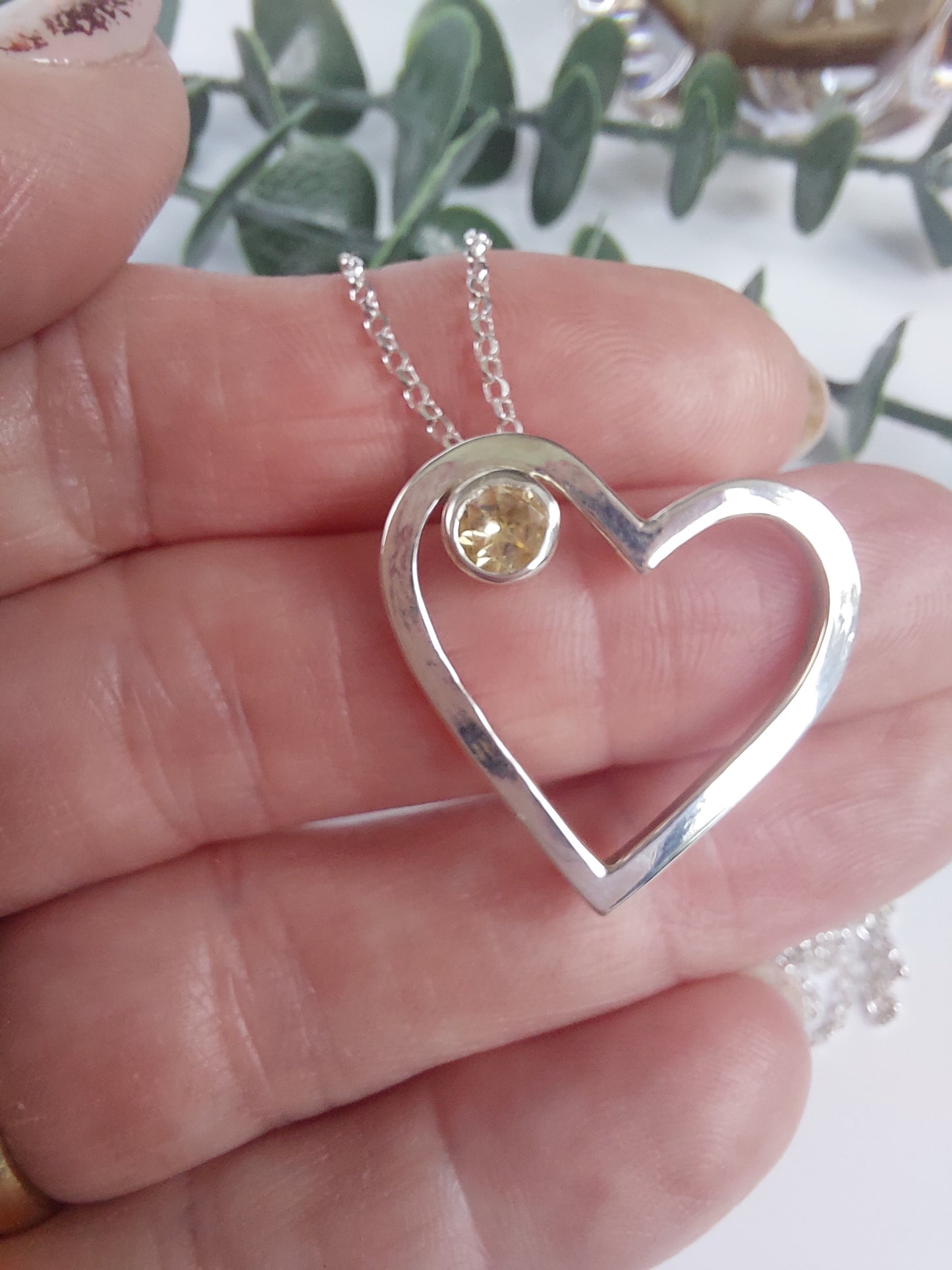 Citrine and Silver Heart Pendant
