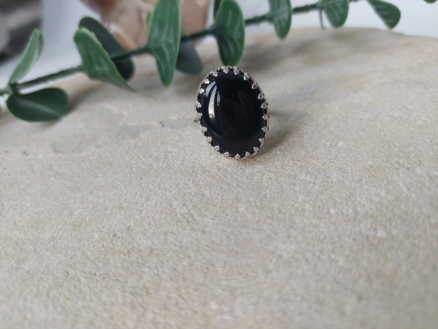 Fancy Set Black Onyx And Sterling Silver Dress Ring. UK size N 1/2