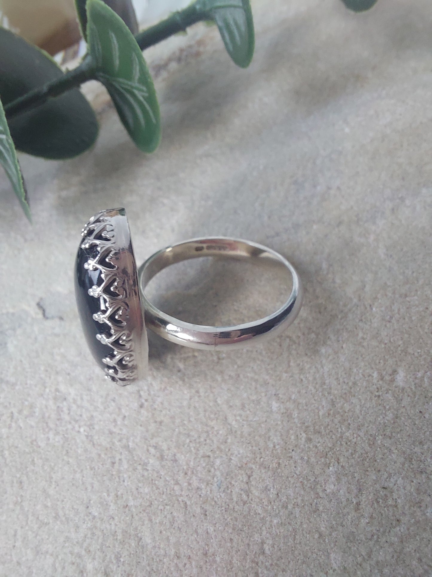 Fancy Set Black Onyx And Sterling Silver Dress Ring. UK size N 1/2