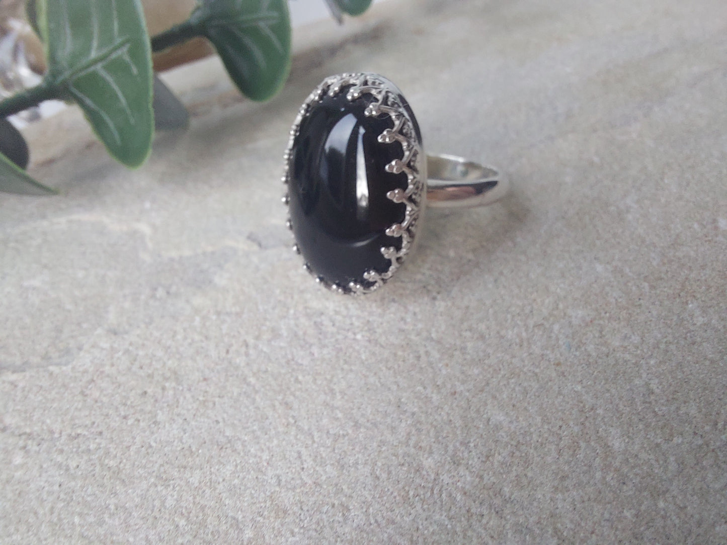 Fancy Set Black Onyx And Sterling Silver Dress Ring. UK size N 1/2