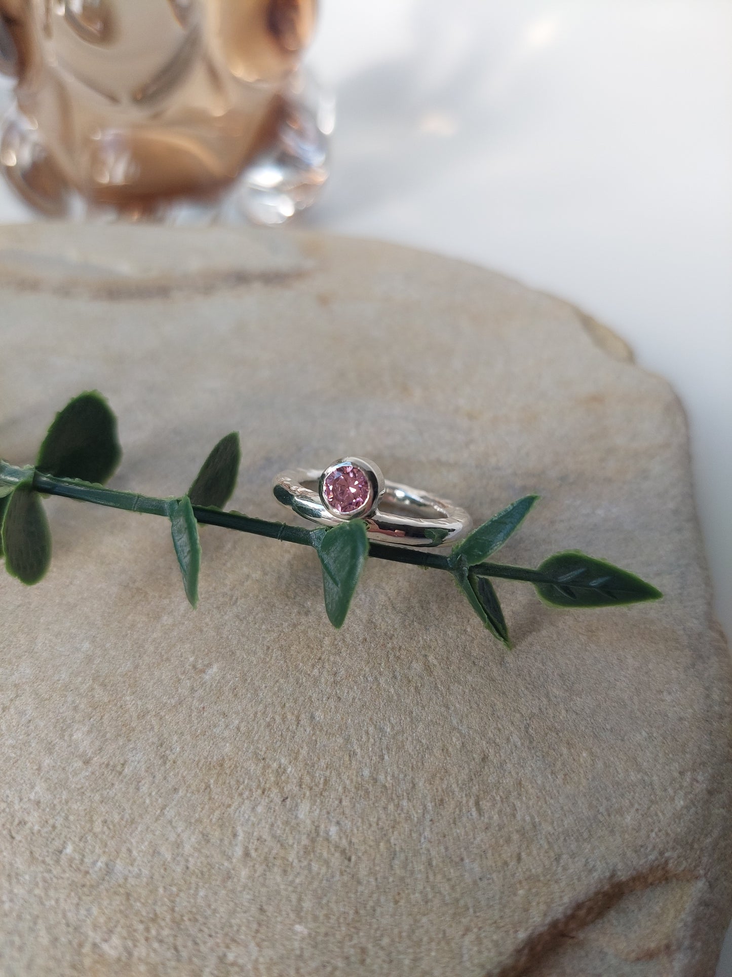 Contemporary Pink Crystal Stone Band Ring - UK Size K.