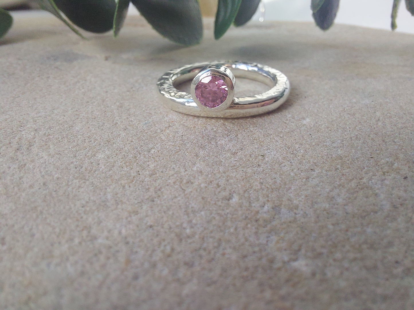 Contemporary Pink Crystal Stone Band Ring - UK Size K.