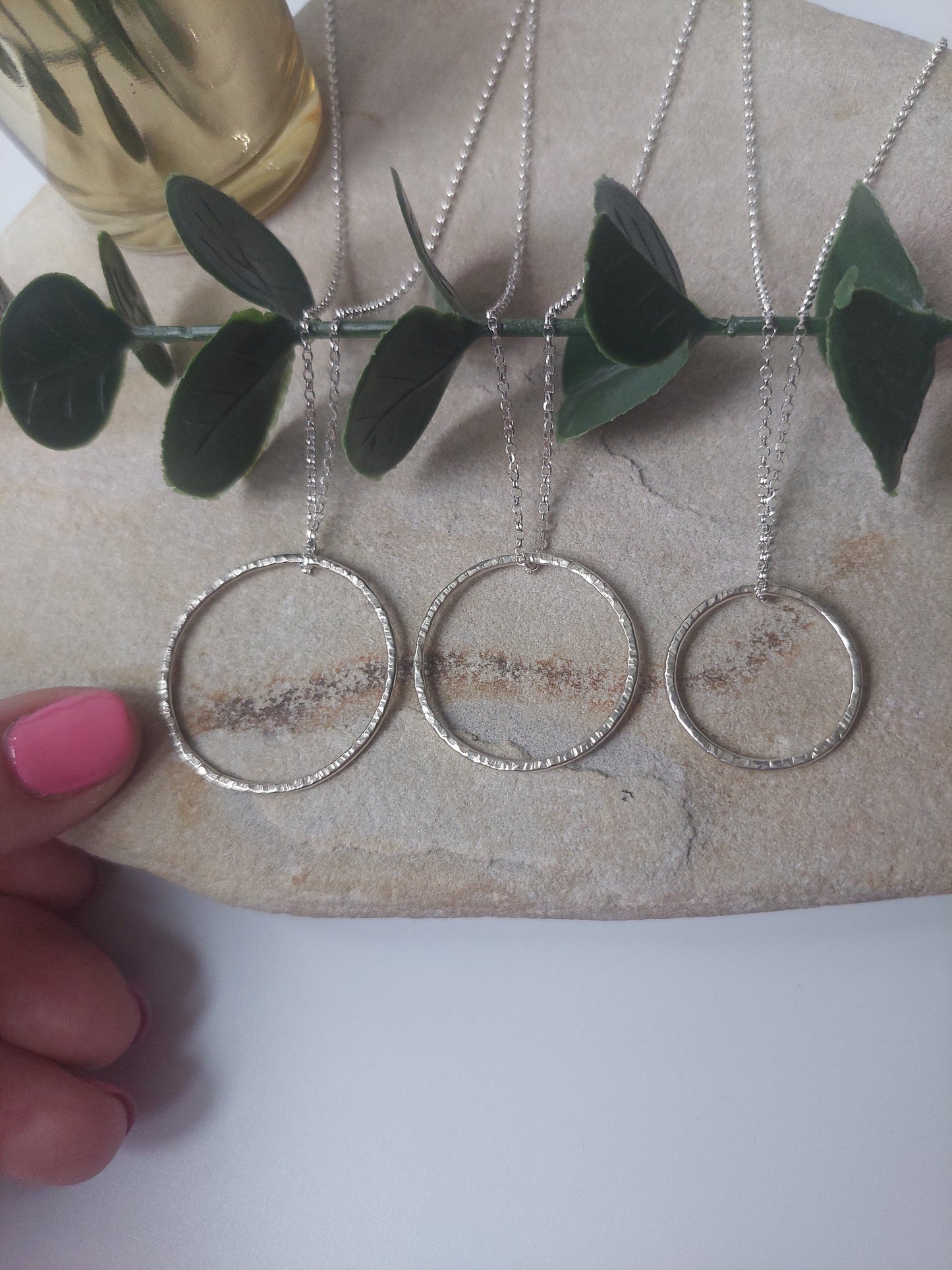Open Circle Textured Silver Pendant - 3 sizes available.