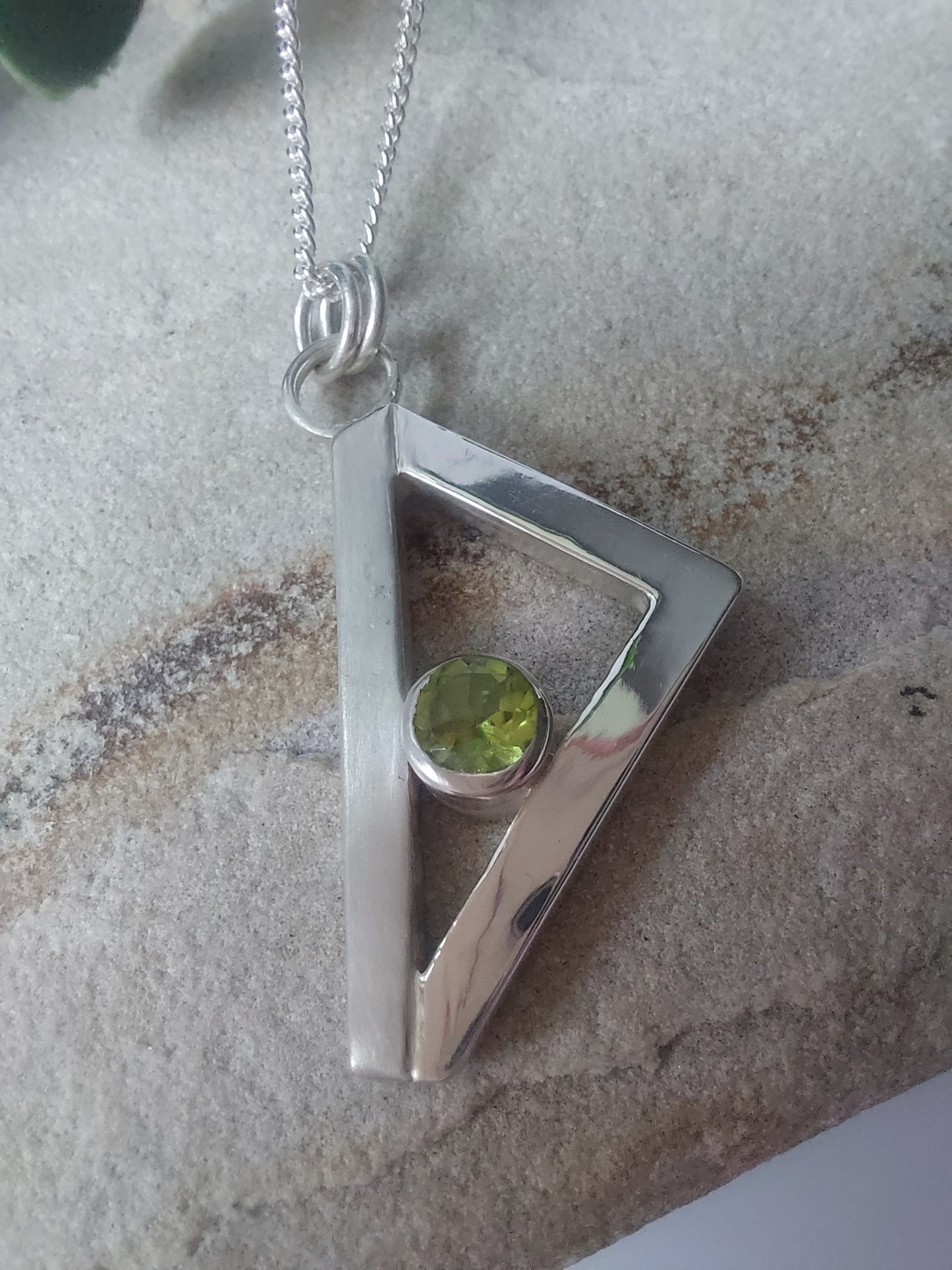 Contemporary Sterling Silver and Peridot Pendant