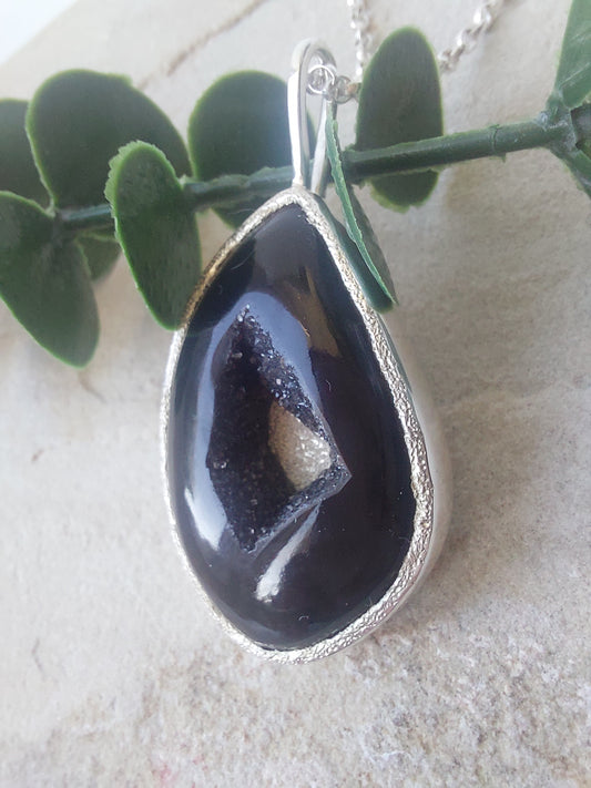 Statement Druzy Agate Sterling Silver Pendant