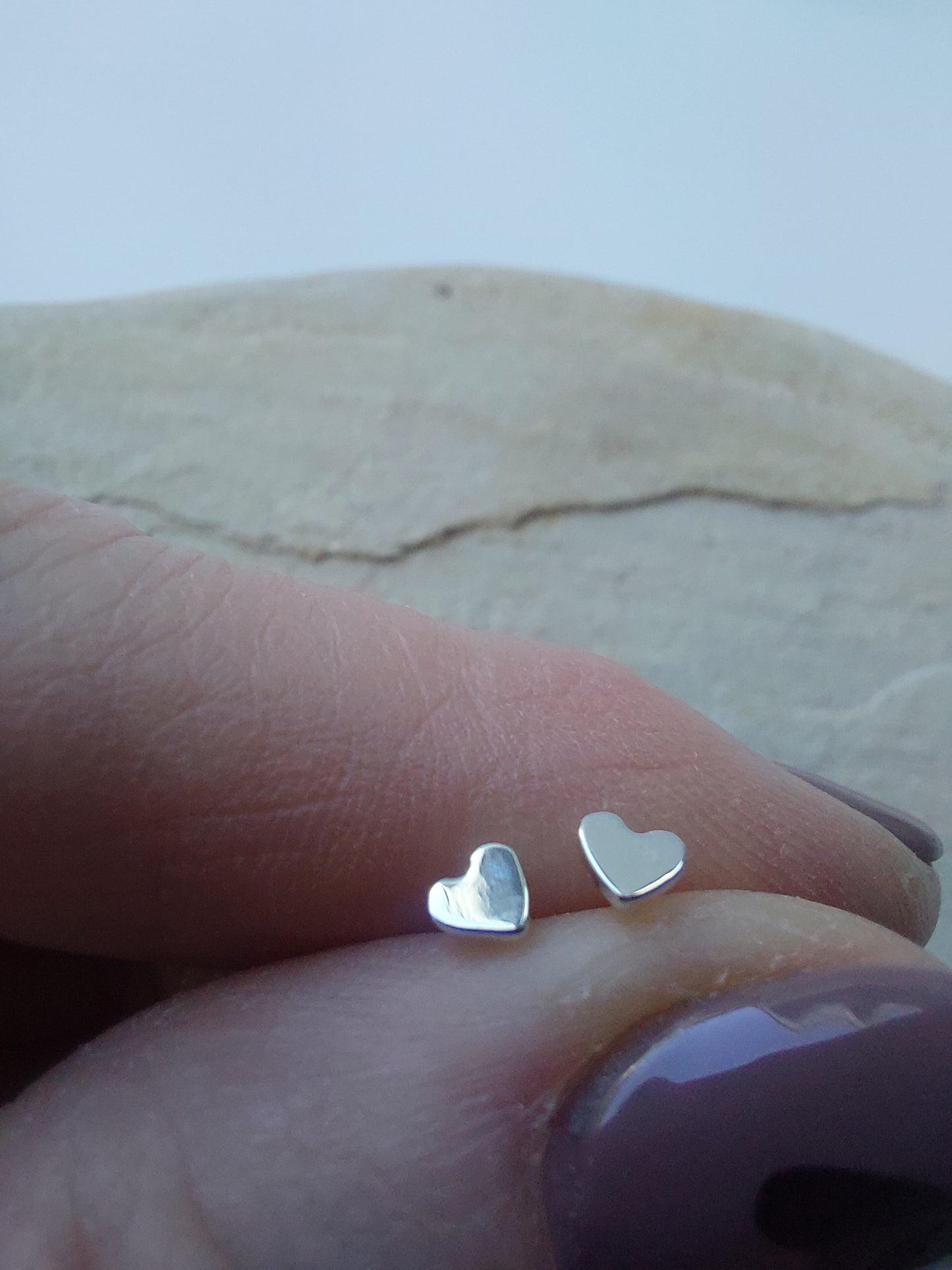 Tiny Silver Heart Stud Earrings