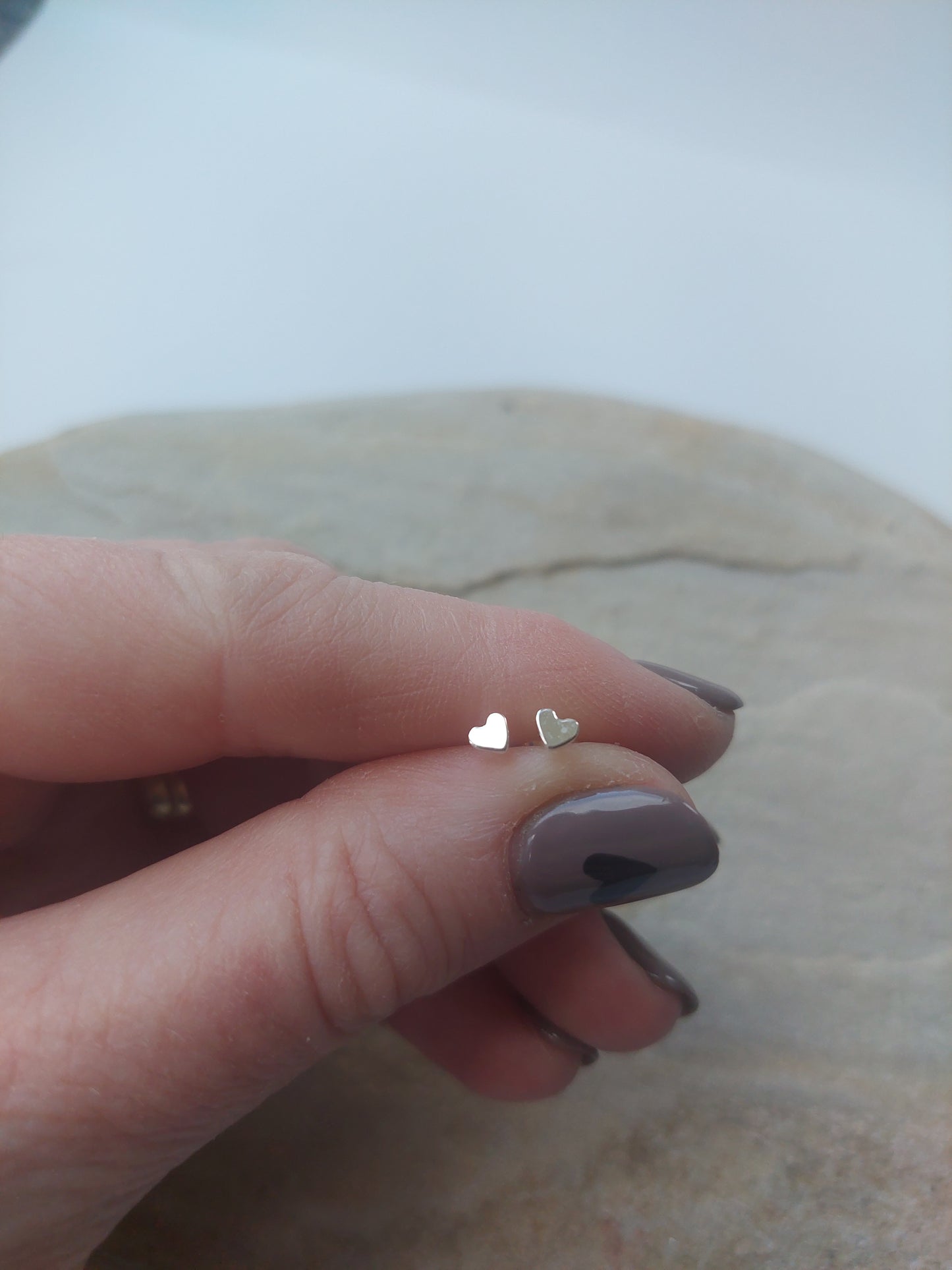 Tiny Silver Heart Stud Earrings