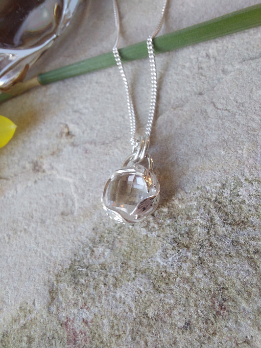 Sterling Silver Leaf and Clear Quartz Pendant