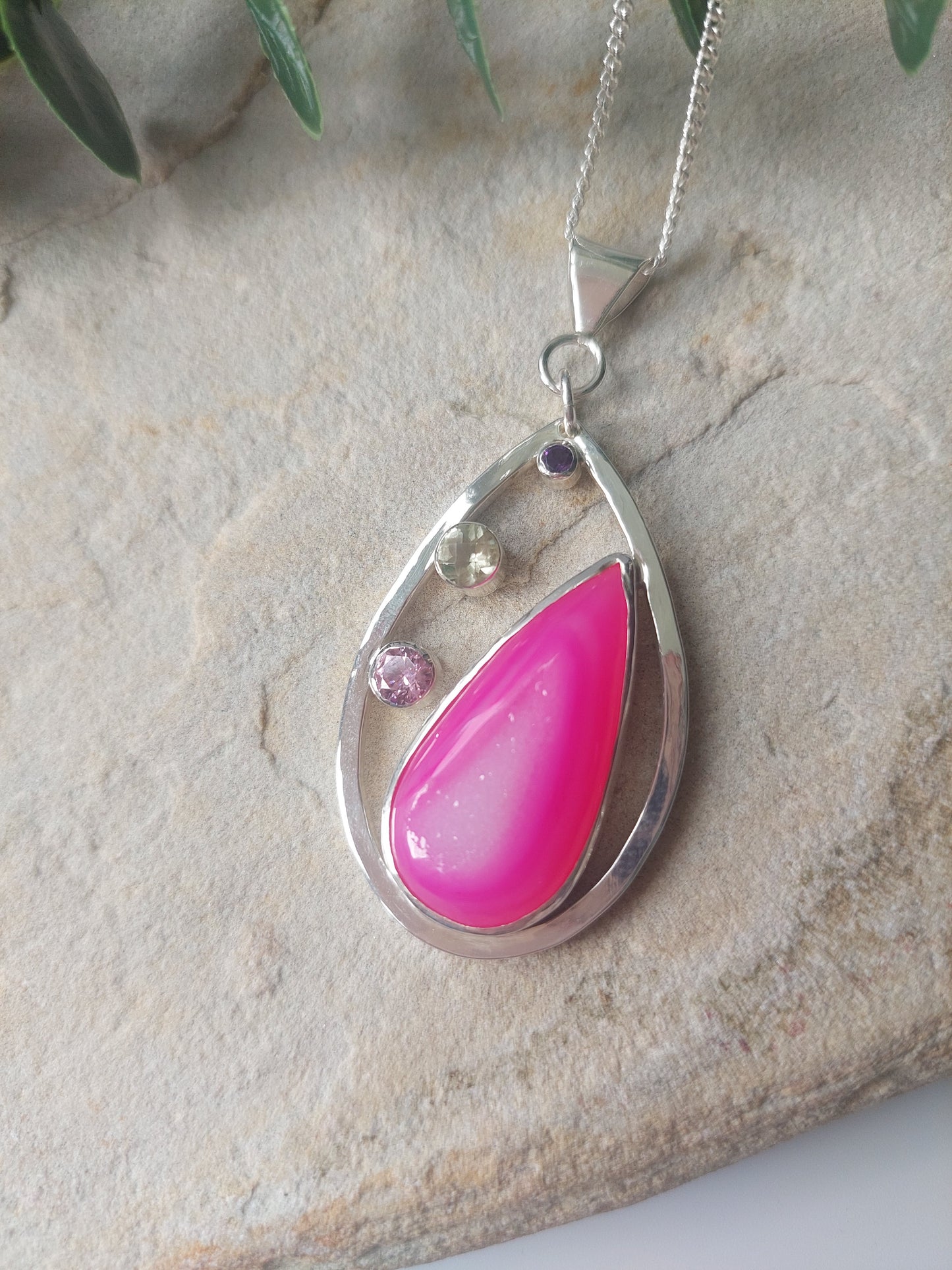 Silver and Gemstone Contemporary Pink Pendant