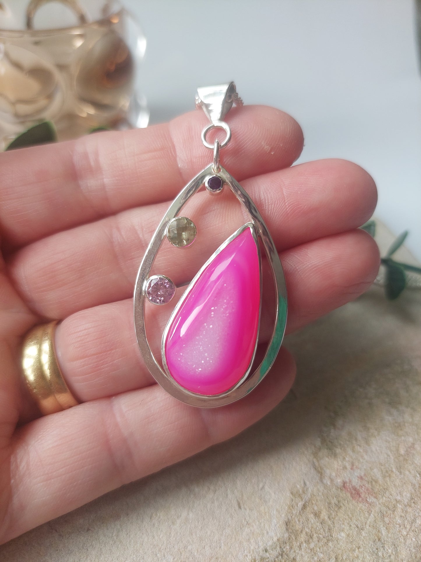 Silver and Gemstone Contemporary Pink Pendant