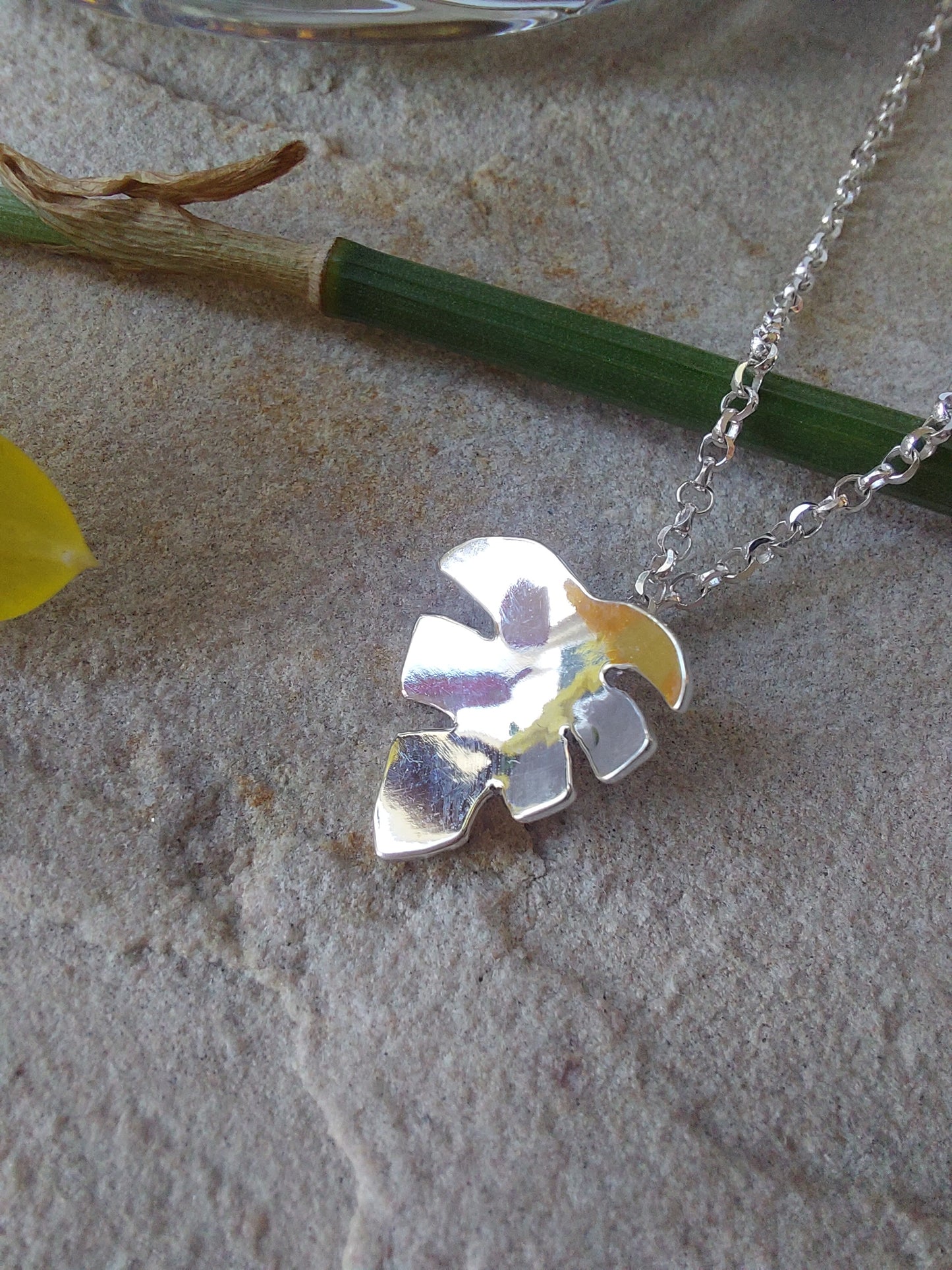 Sterling Silver Monstera Leaf Pendant Necklace