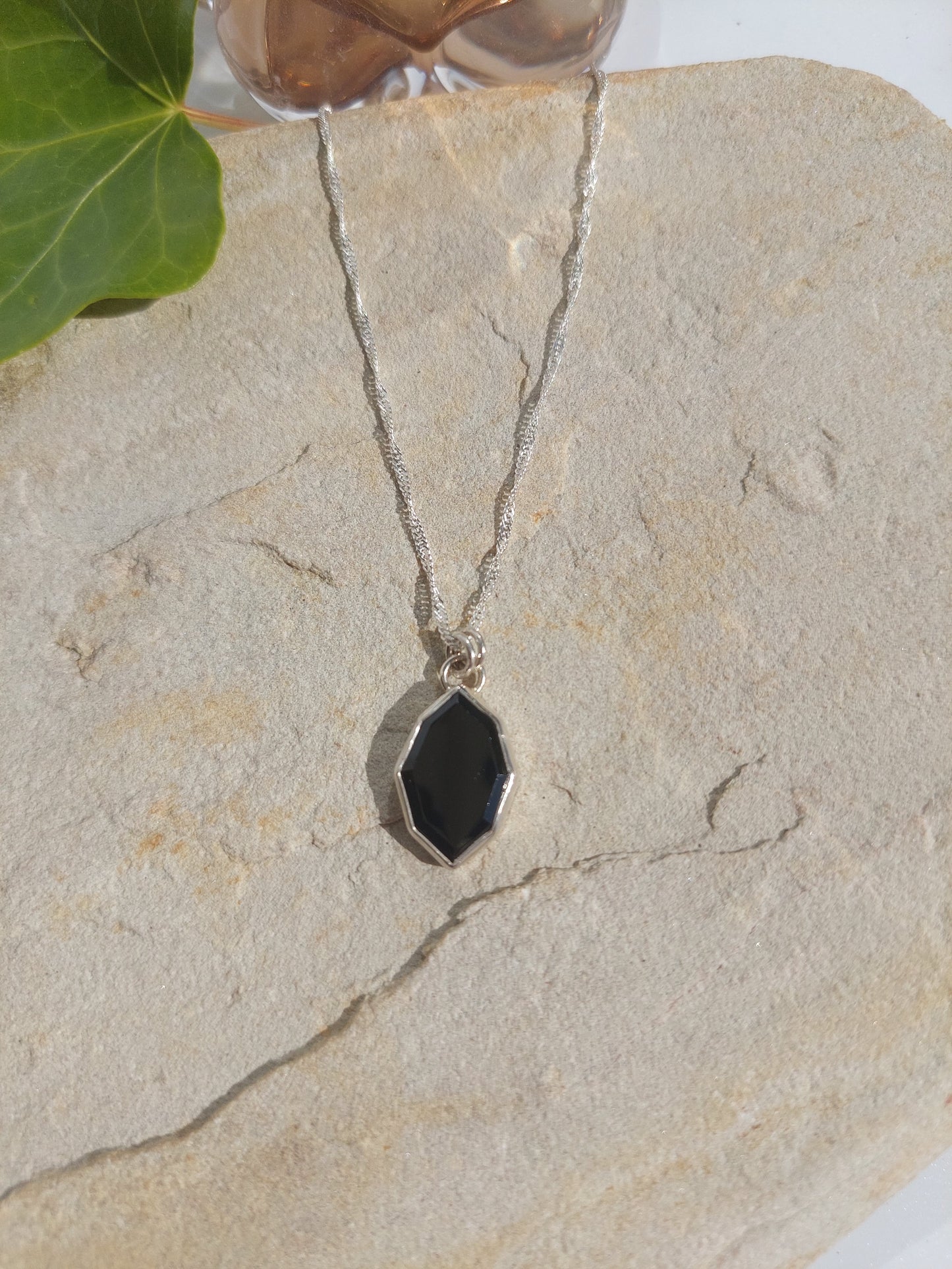 Black Spinel and Silver Geometric Pendant