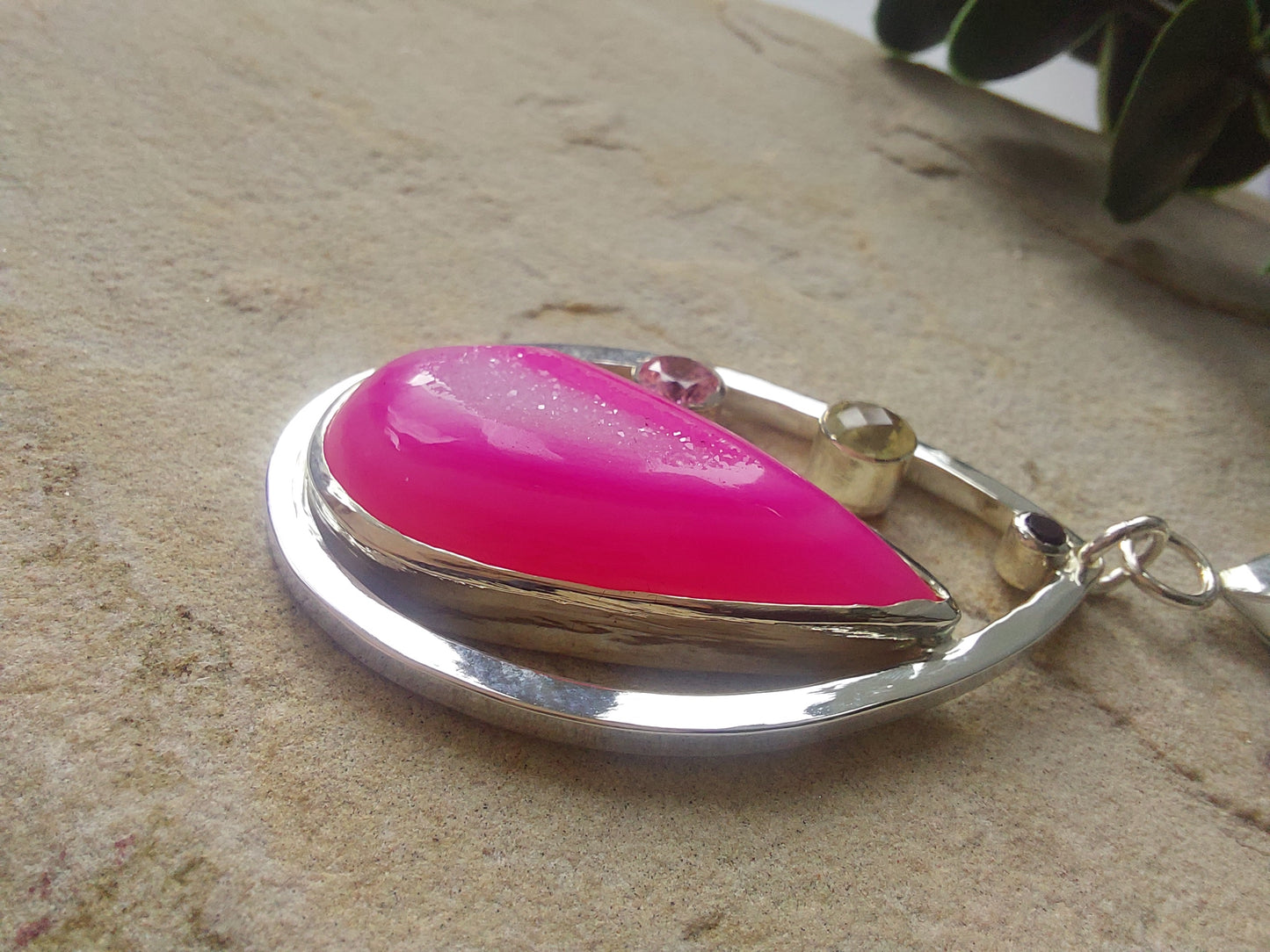 Silver and Gemstone Contemporary Pink Pendant