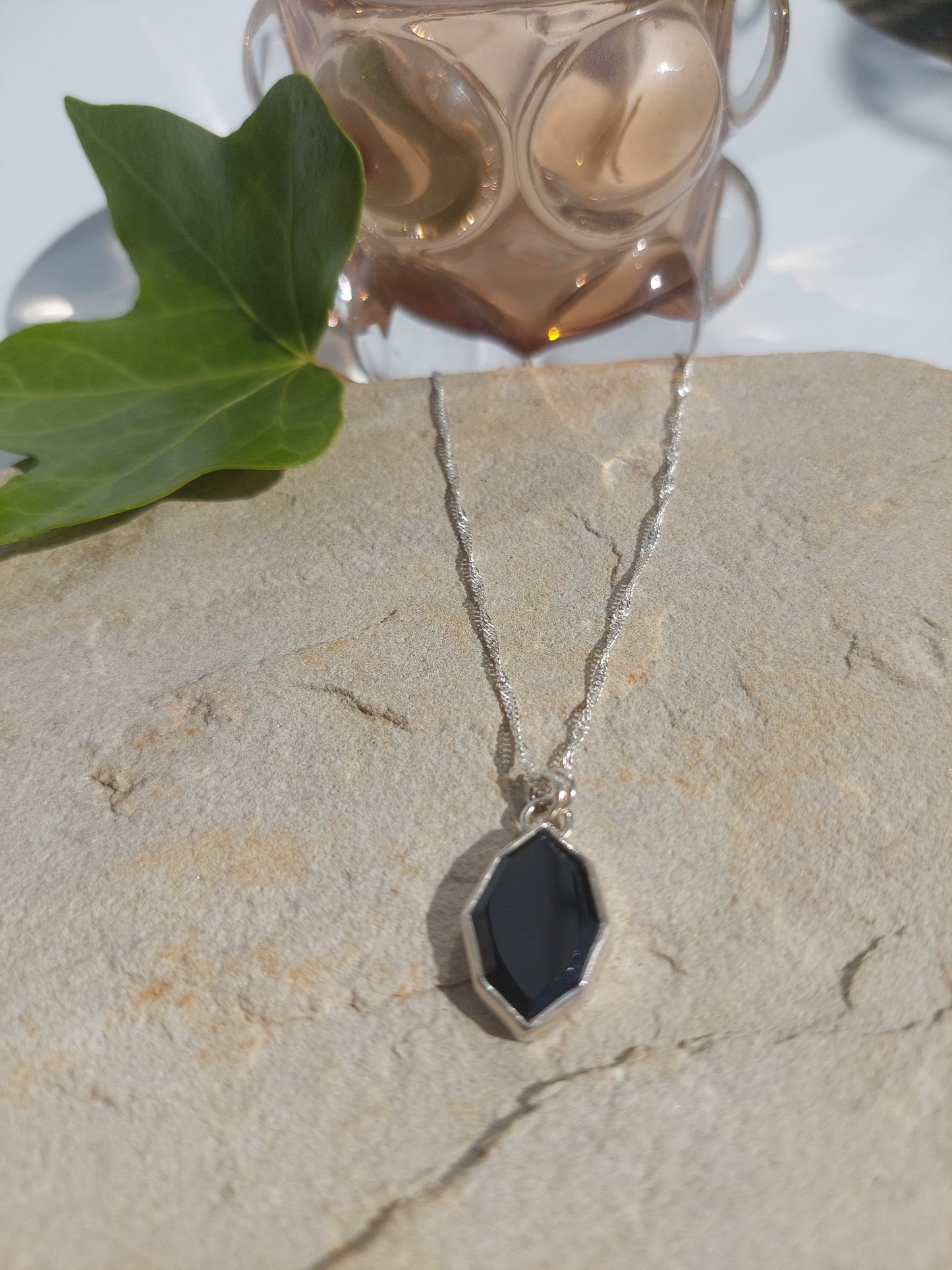 Black Spinel and Silver Geometric Pendant