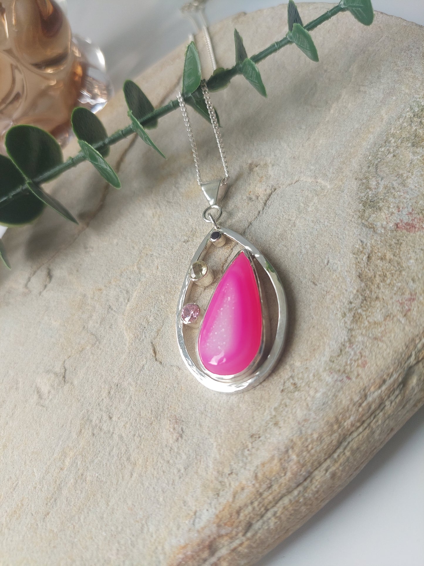 Silver and Gemstone Contemporary Pink Pendant