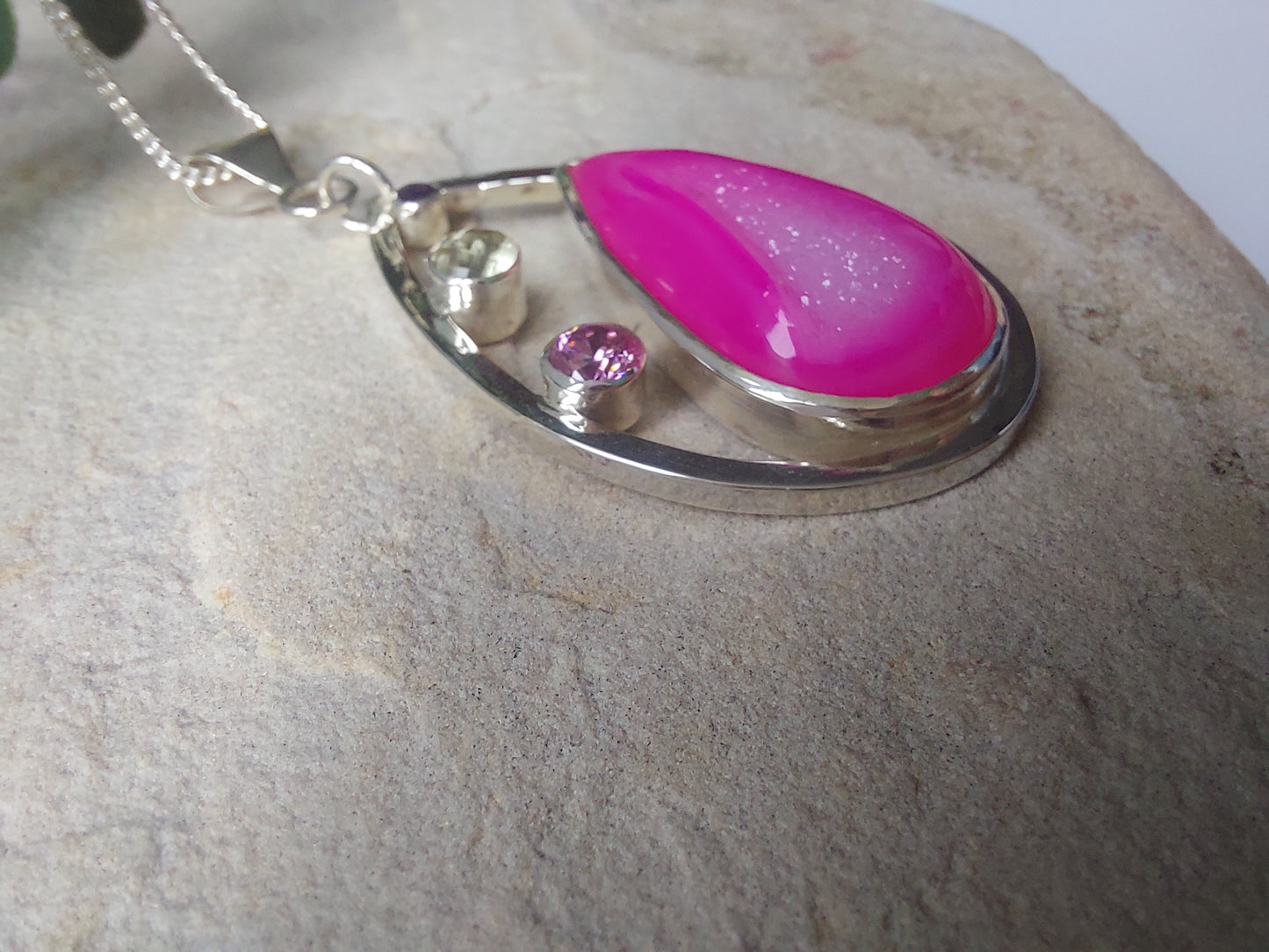 Silver and Gemstone Contemporary Pink Pendant