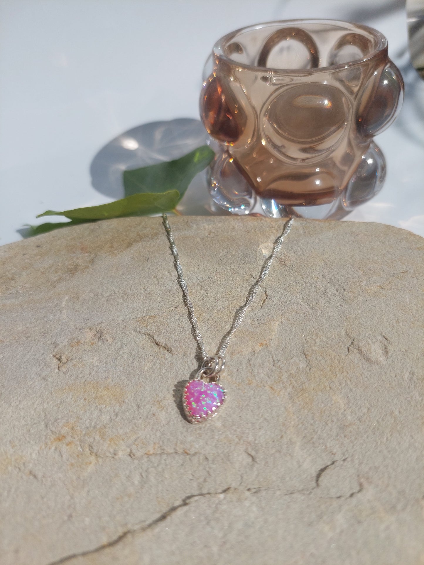 Pink Opal Heart Pendant