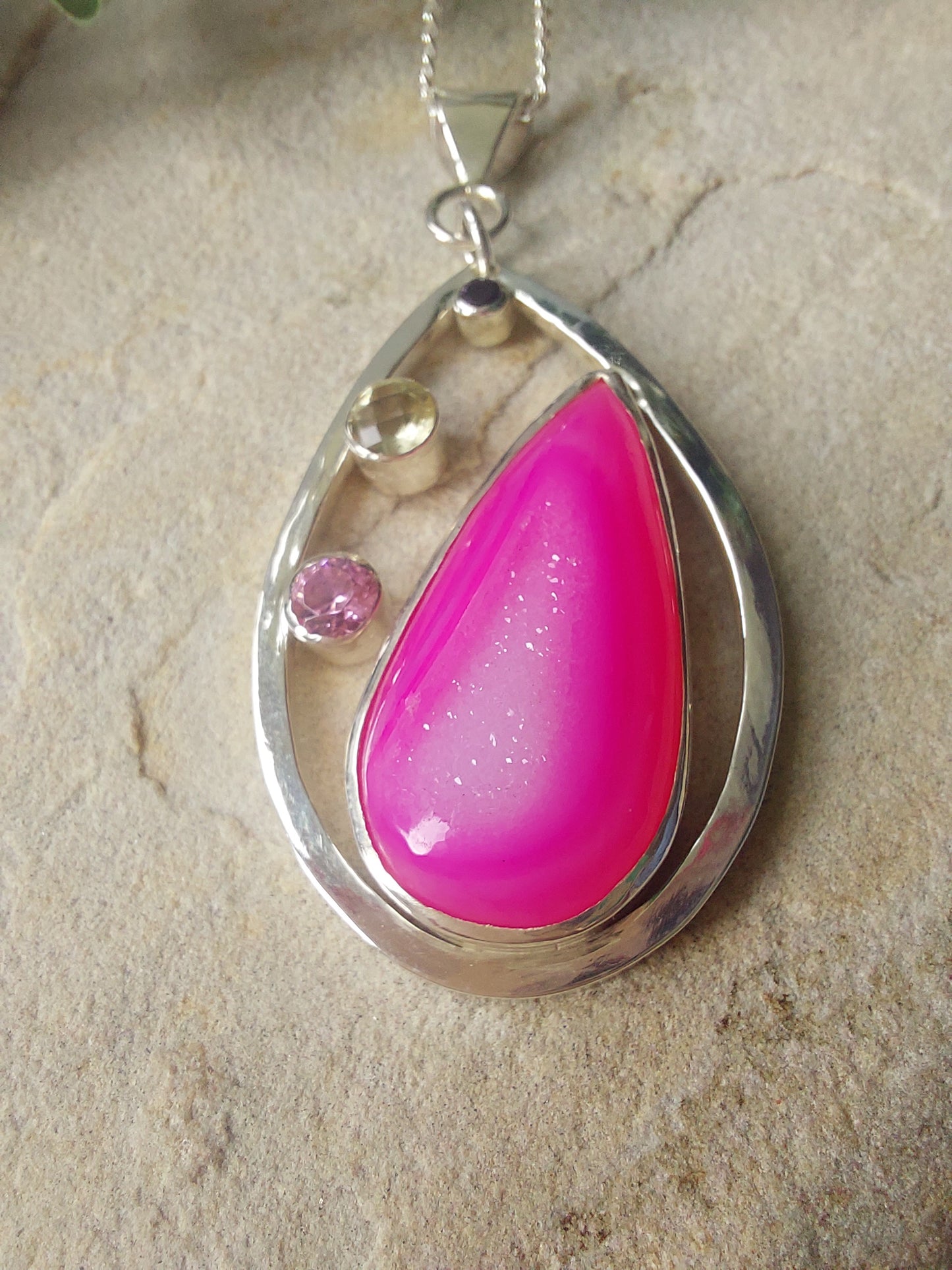 Silver and Gemstone Contemporary Pink Pendant