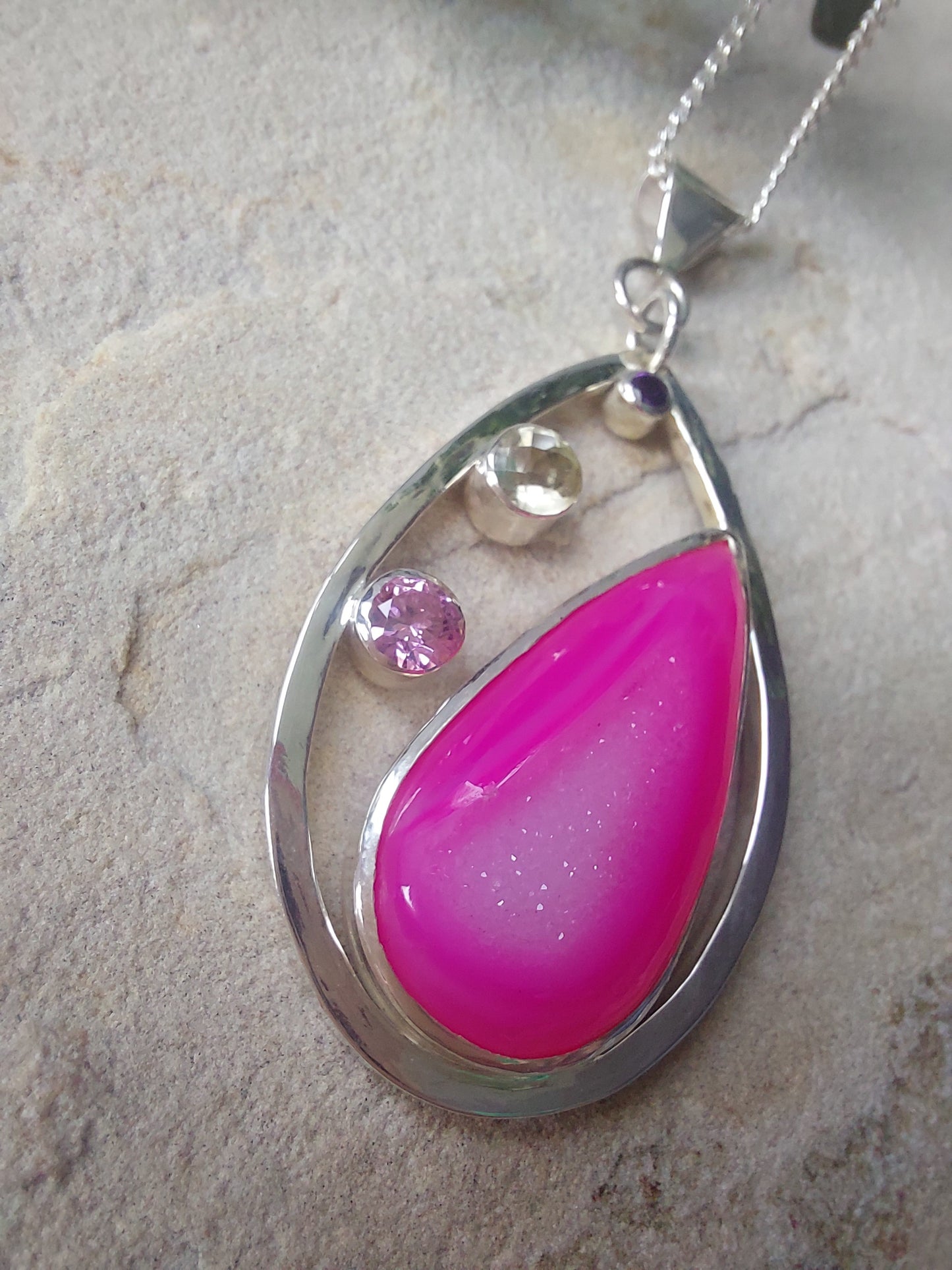 Silver and Gemstone Contemporary Pink Pendant