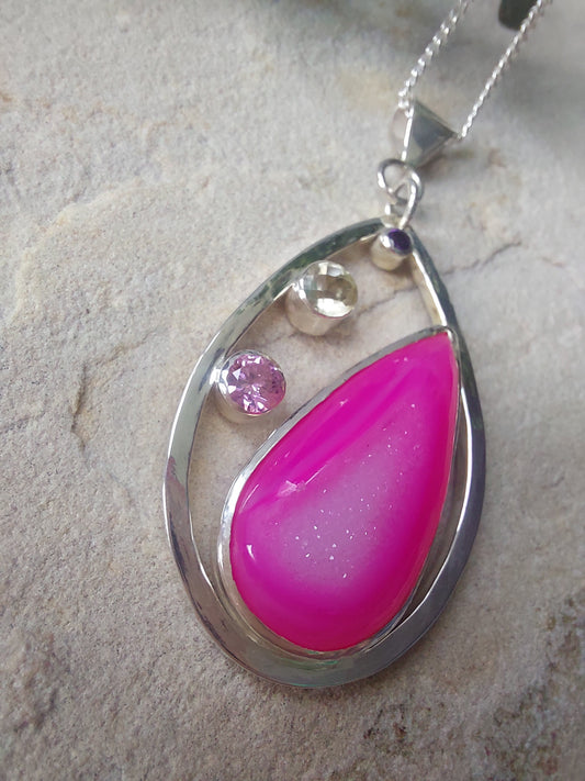 Silver and Gemstone Contemporary Pink Pendant