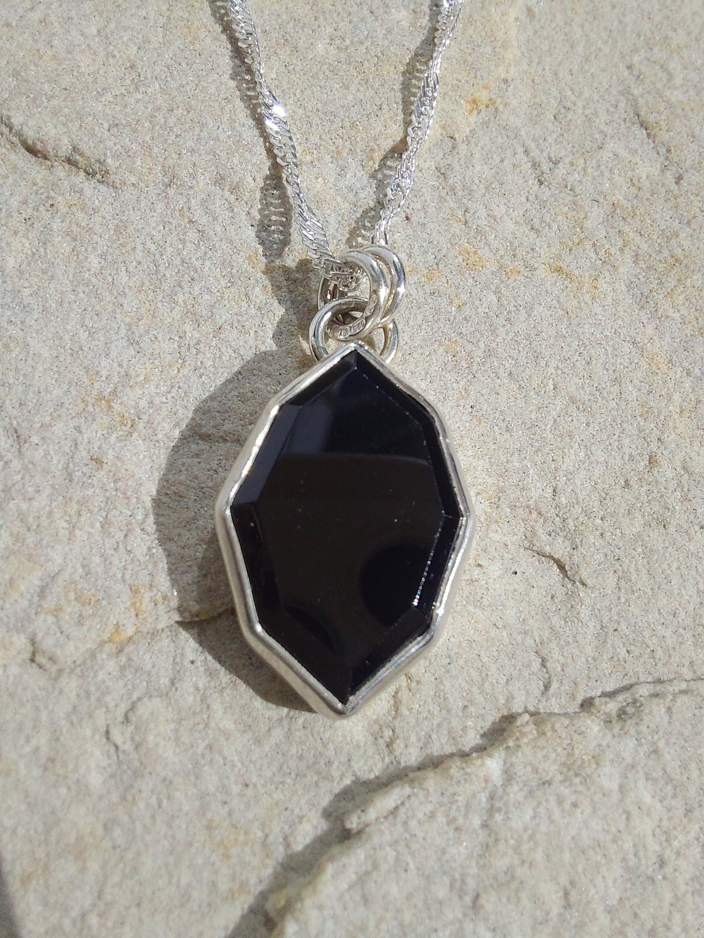 Black Spinel and Silver Geometric Pendant