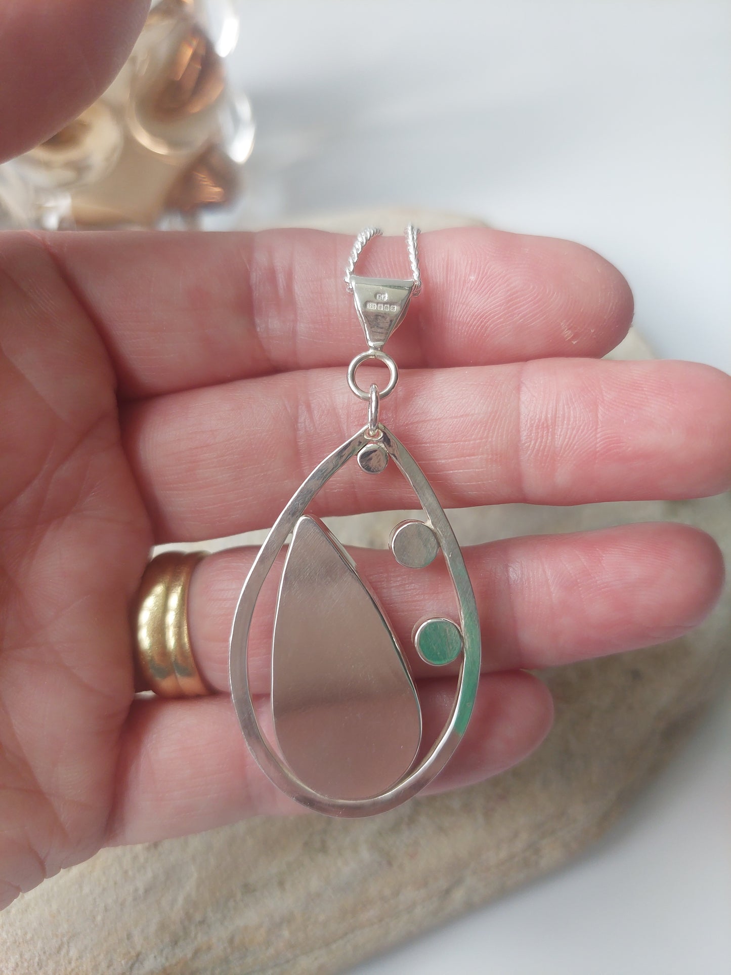 Silver and Gemstone Contemporary Pink Pendant