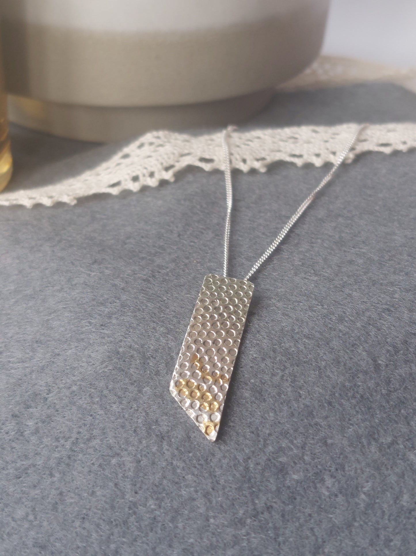 Textured Fine Silver Pendant with Accents of Infused Gold