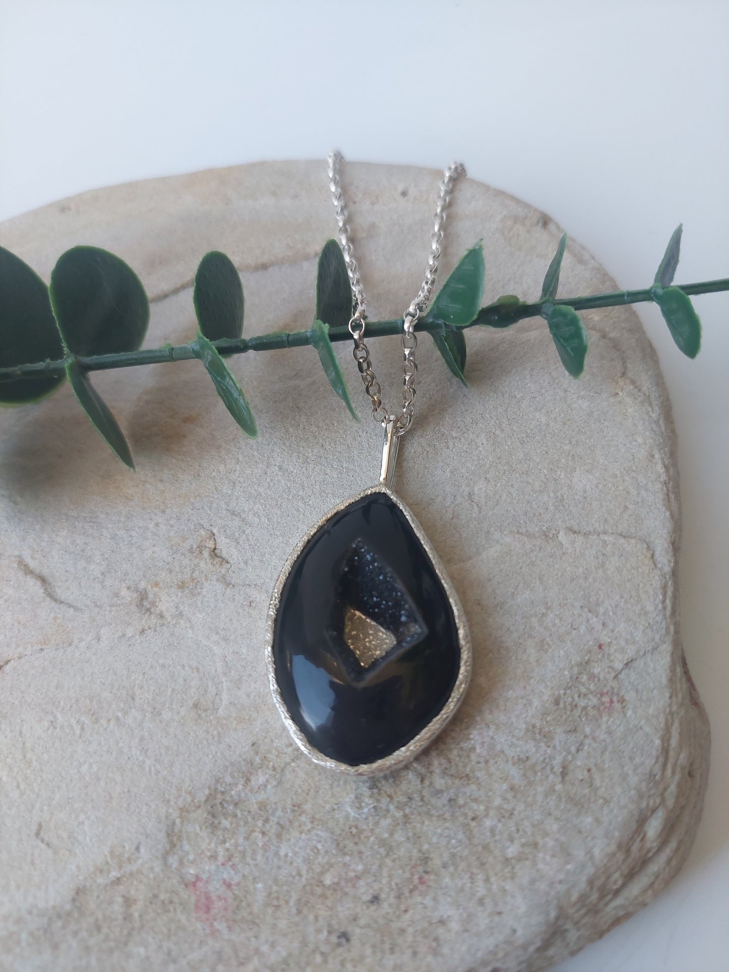 Statement Druzy Agate Sterling Silver Pendant
