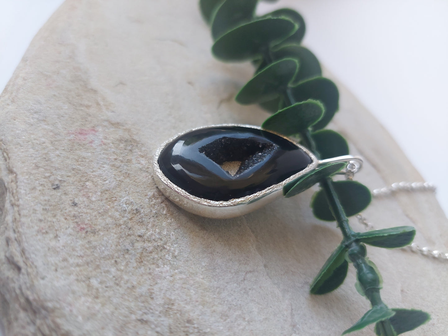 Statement Druzy Agate Sterling Silver Pendant