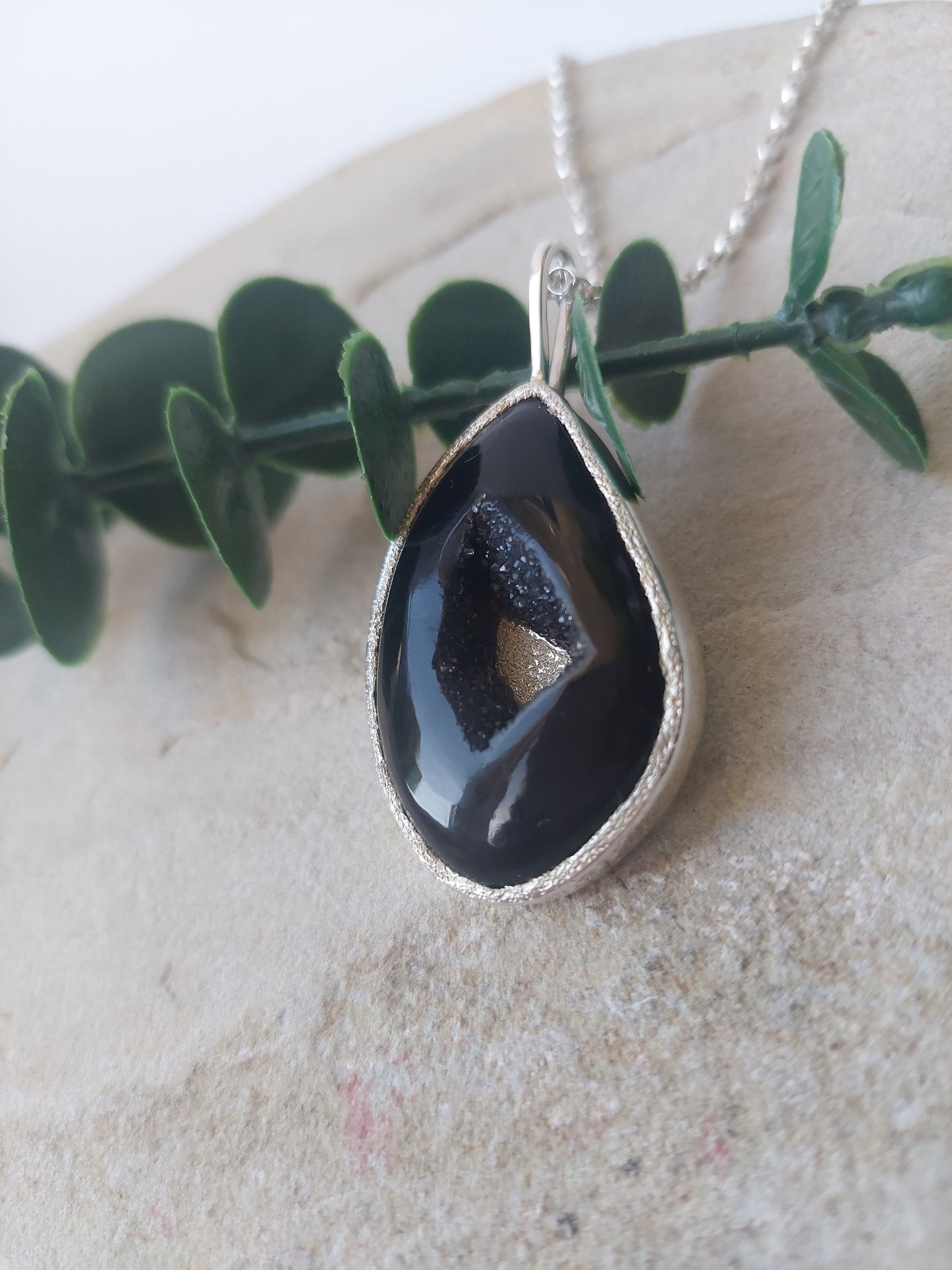 Statement Druzy Agate Sterling Silver Pendant