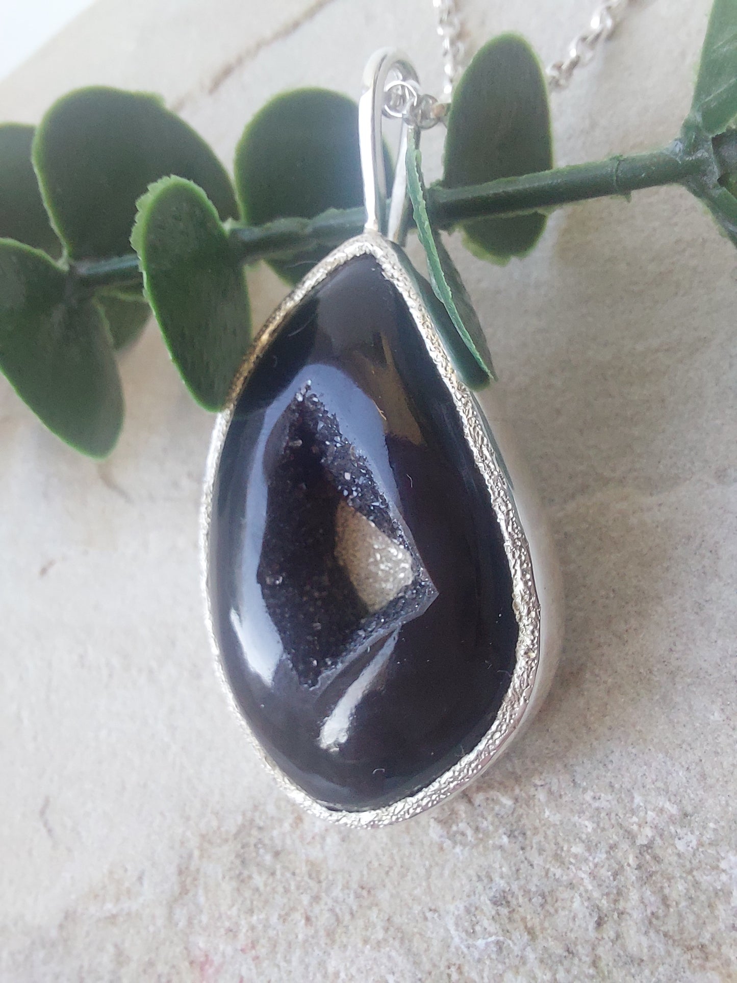 Statement Druzy Agate Sterling Silver Pendant