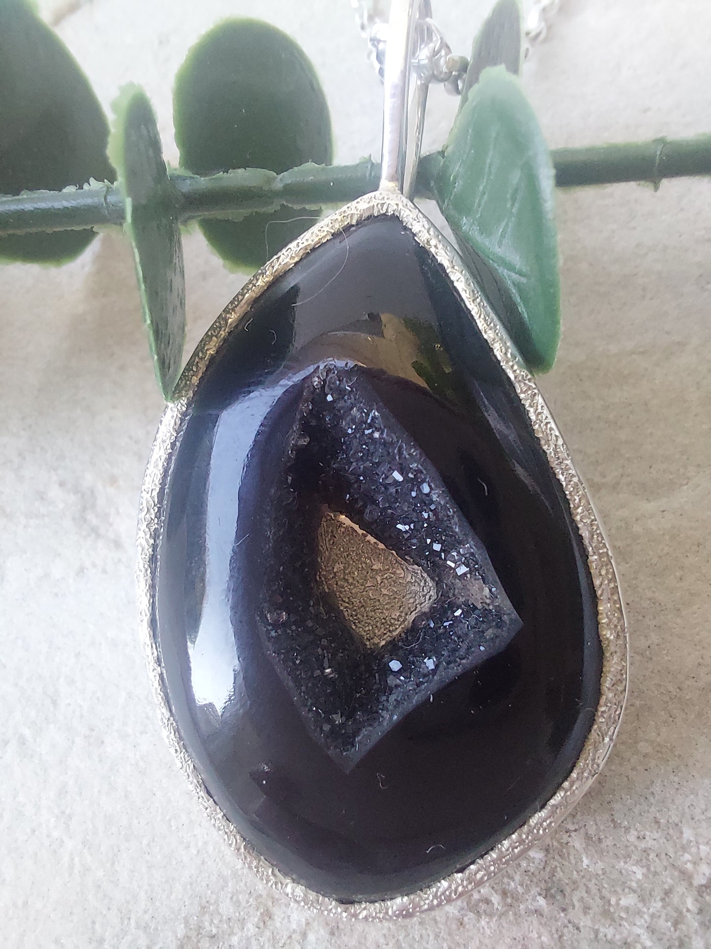 Statement Druzy Agate Sterling Silver Pendant