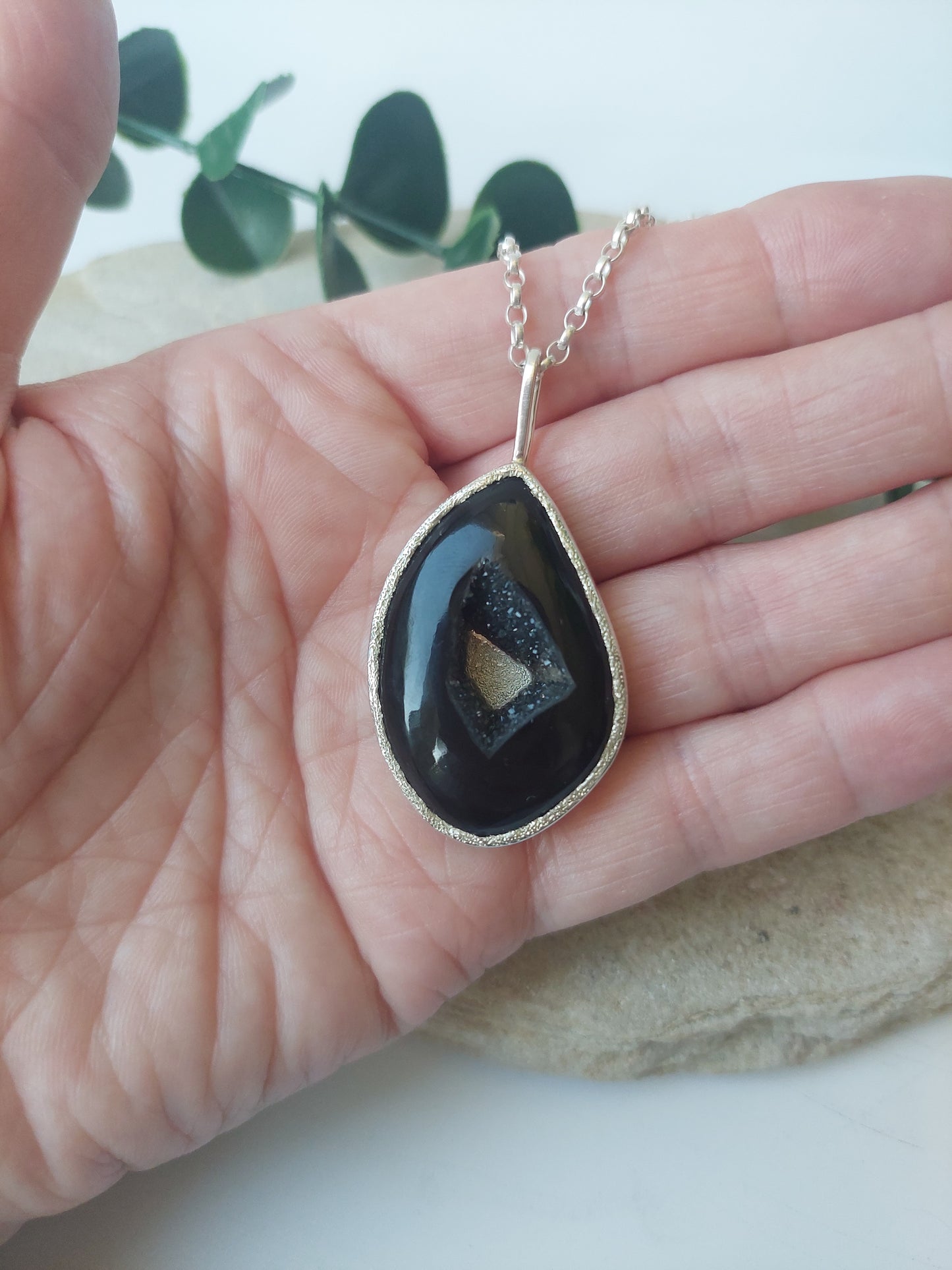 Statement Druzy Agate Sterling Silver Pendant