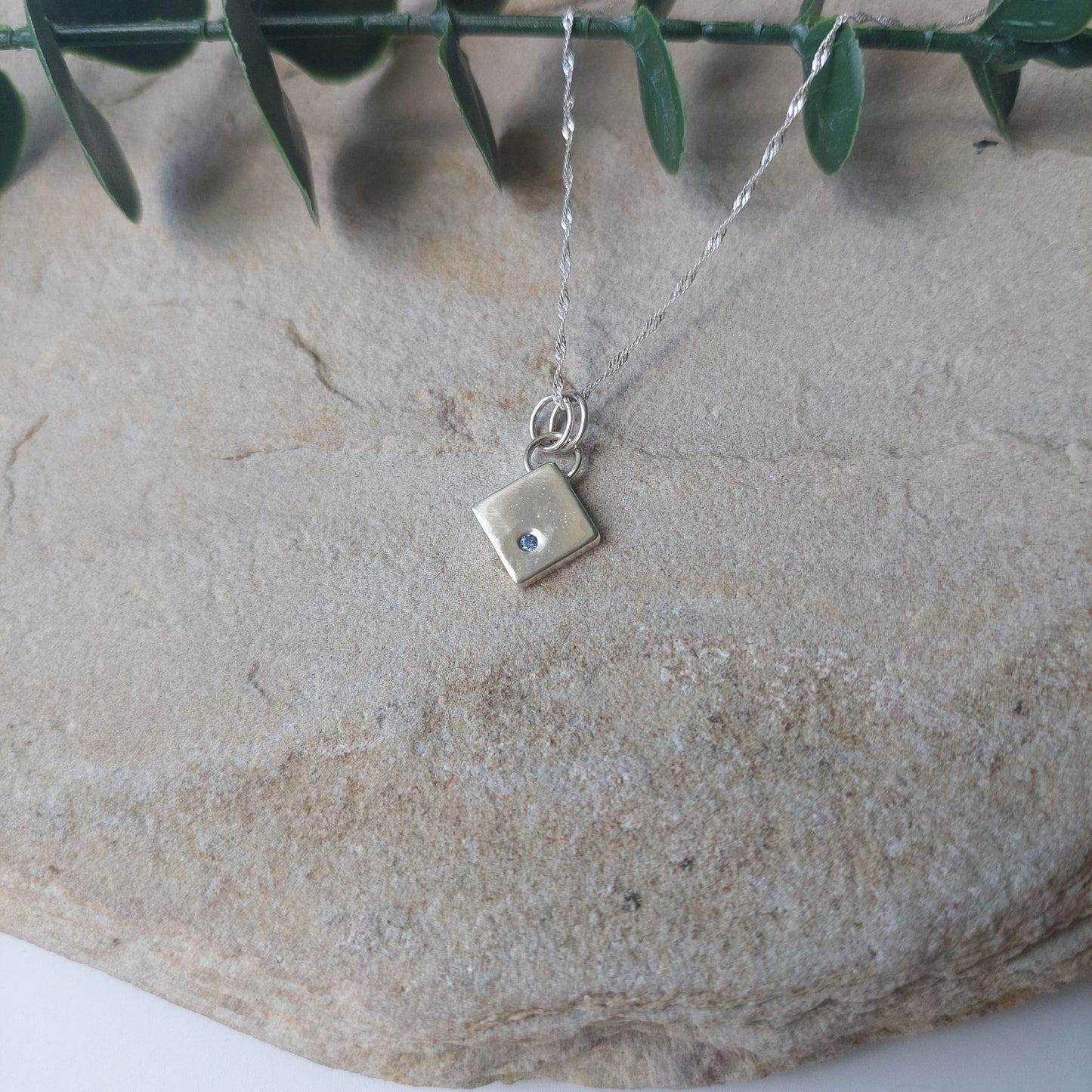 Contemporary Blue CZ and Silver Diamond Shaped Pendant