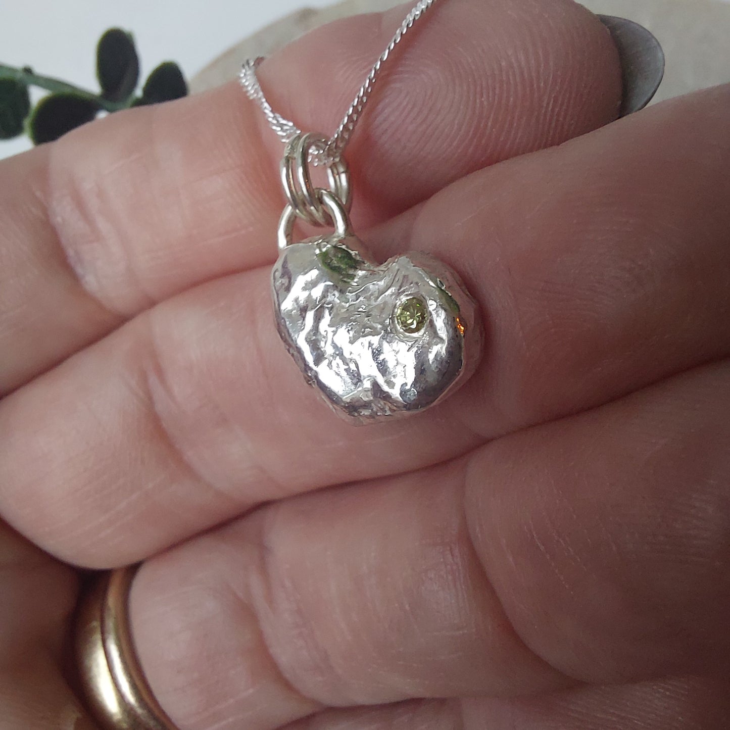 'Melt My Heart' - Molten Sterling Silver Heart Pendant with a Yellow CZ Sparkle