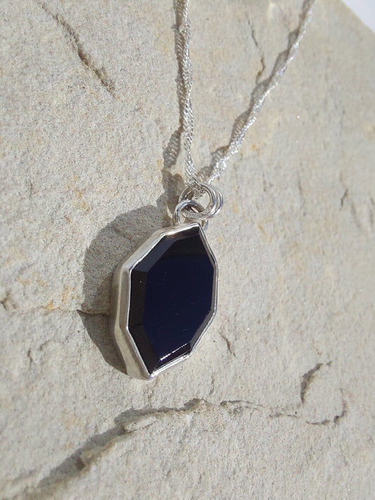 Black Spinel and Silver Geometric Pendant