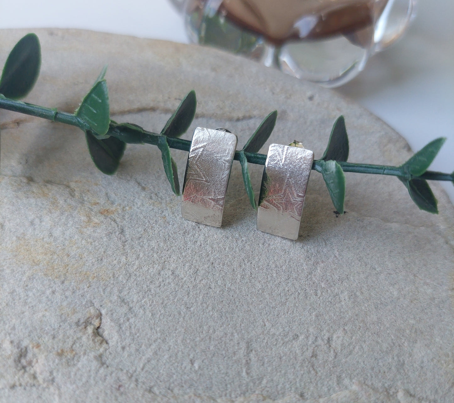 Oblong Star Textured Silver Earrings