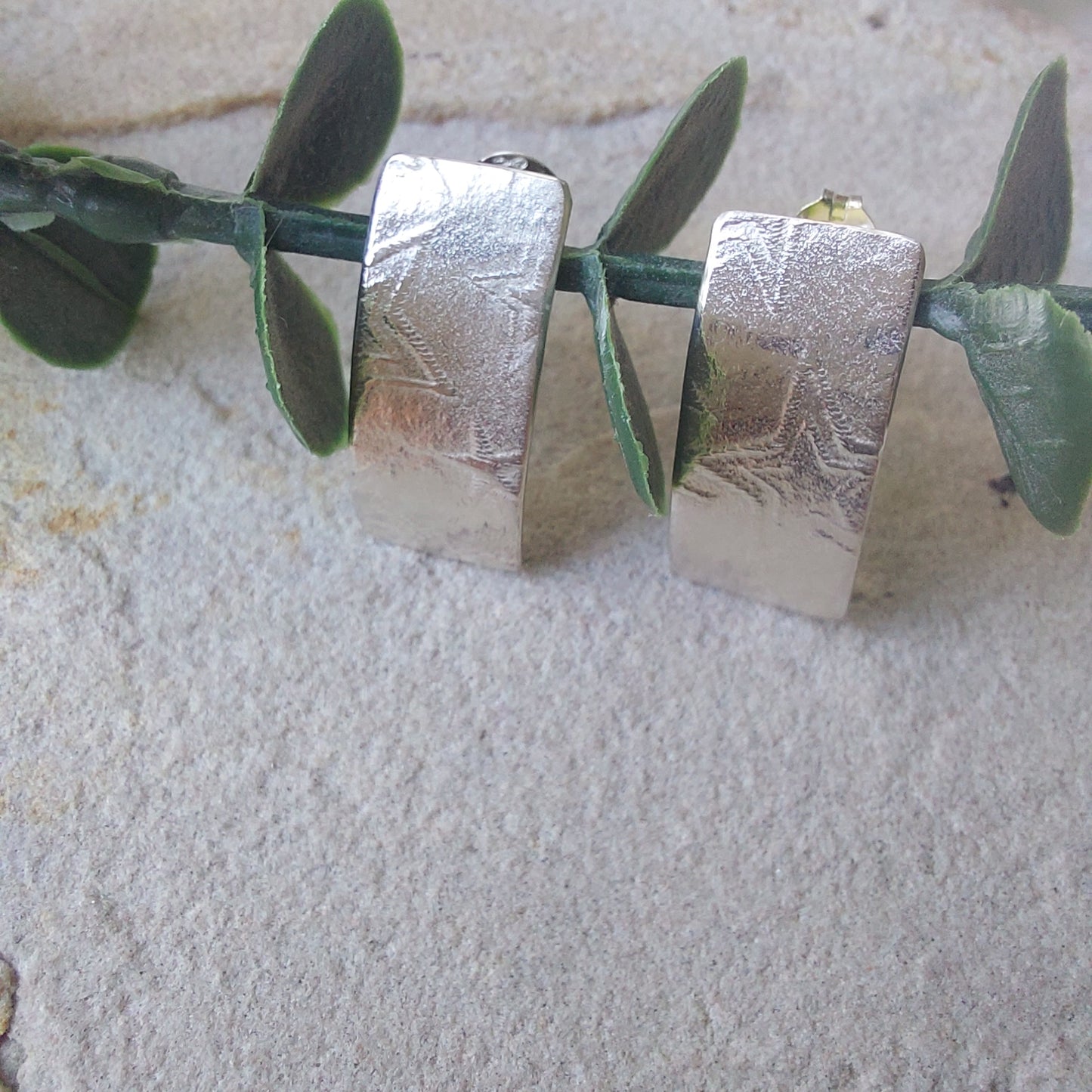Oblong Star Textured Silver Earrings