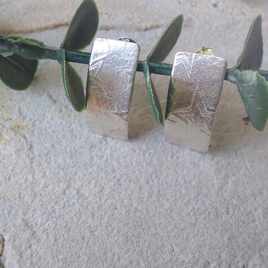 Oblong Star Textured Silver Earrings