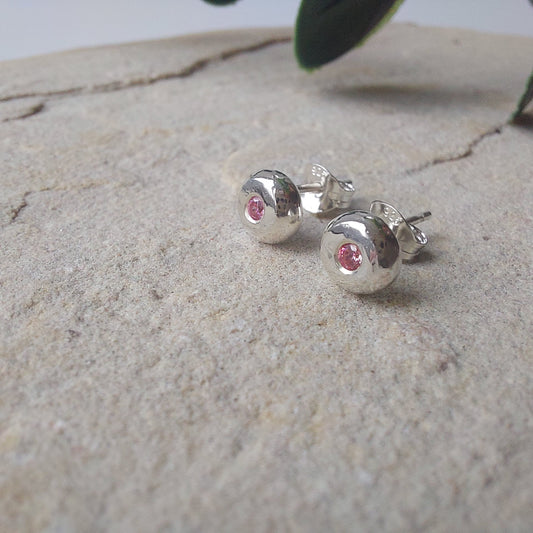 Sterling Silver Cubic Zirconia Stud Earrings – Timeless Pink CZ Stone Set Studs for Women.