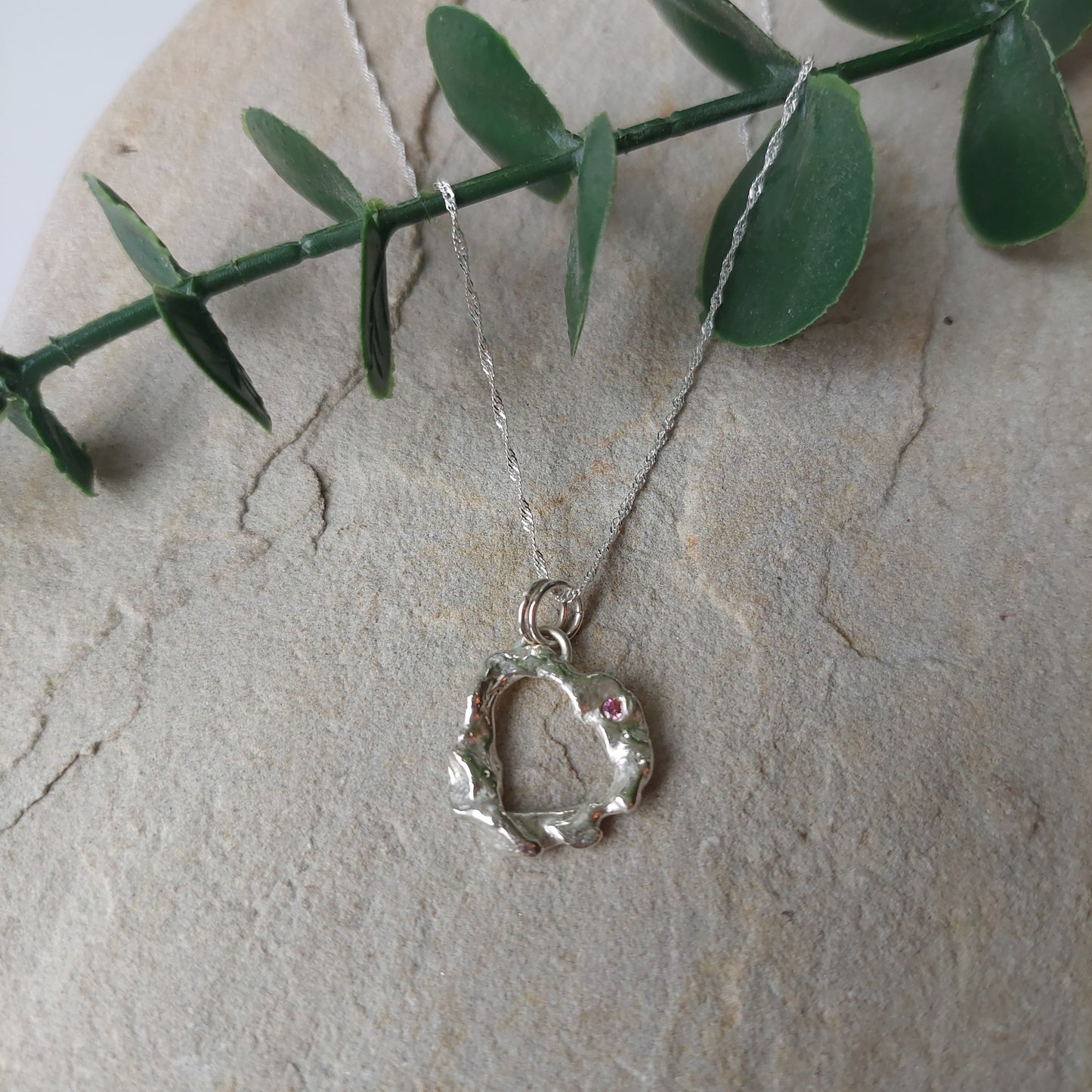 'Melt My Heart' - Molten Sterling Silver Heart Pendant with a Pink CZ Sparkle