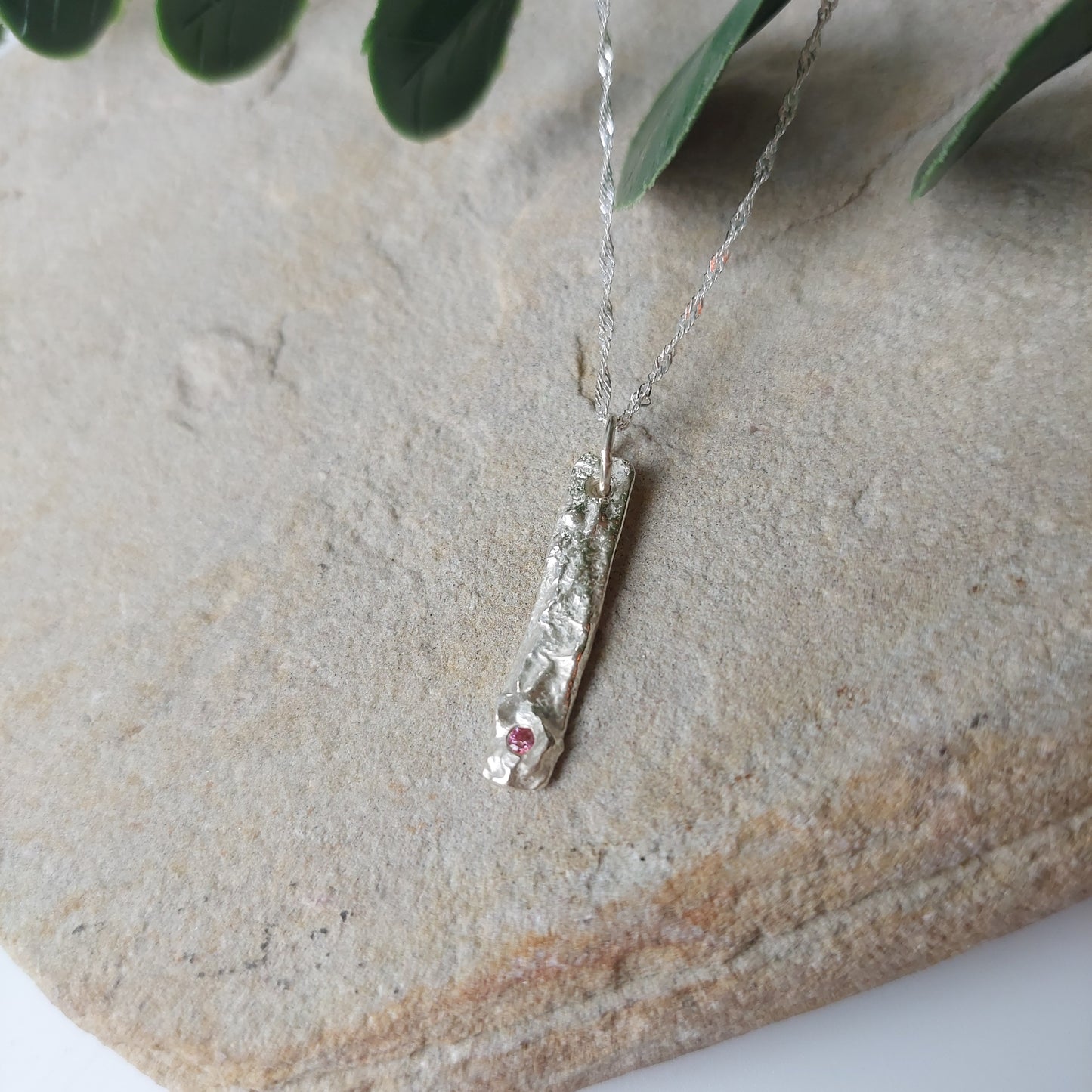 Molten Sterling Silver Drop Bar Pendant with CZ Accent