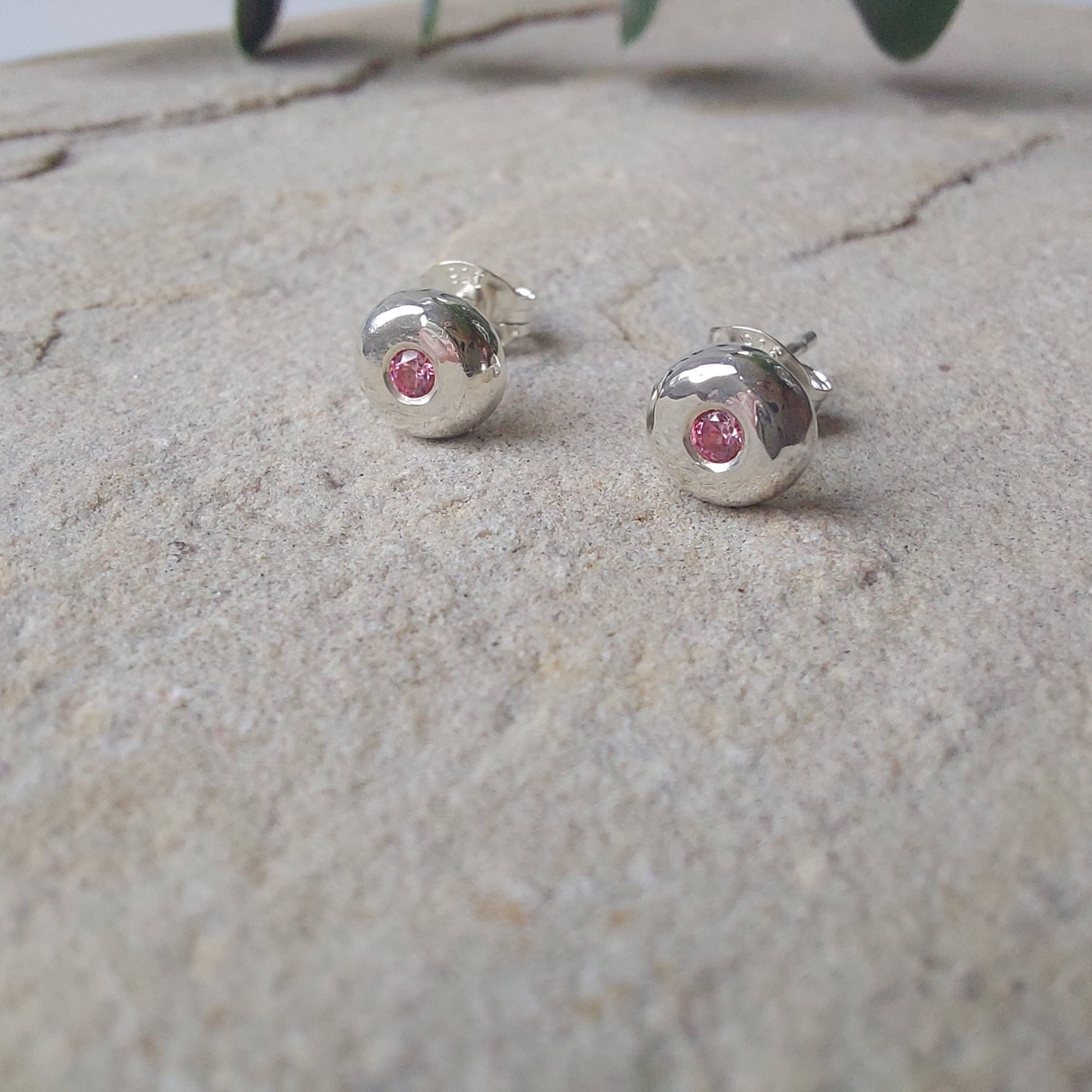 Sterling Silver Cubic Zirconia Stud Earrings – Timeless Pink CZ Stone Set Studs for Women.