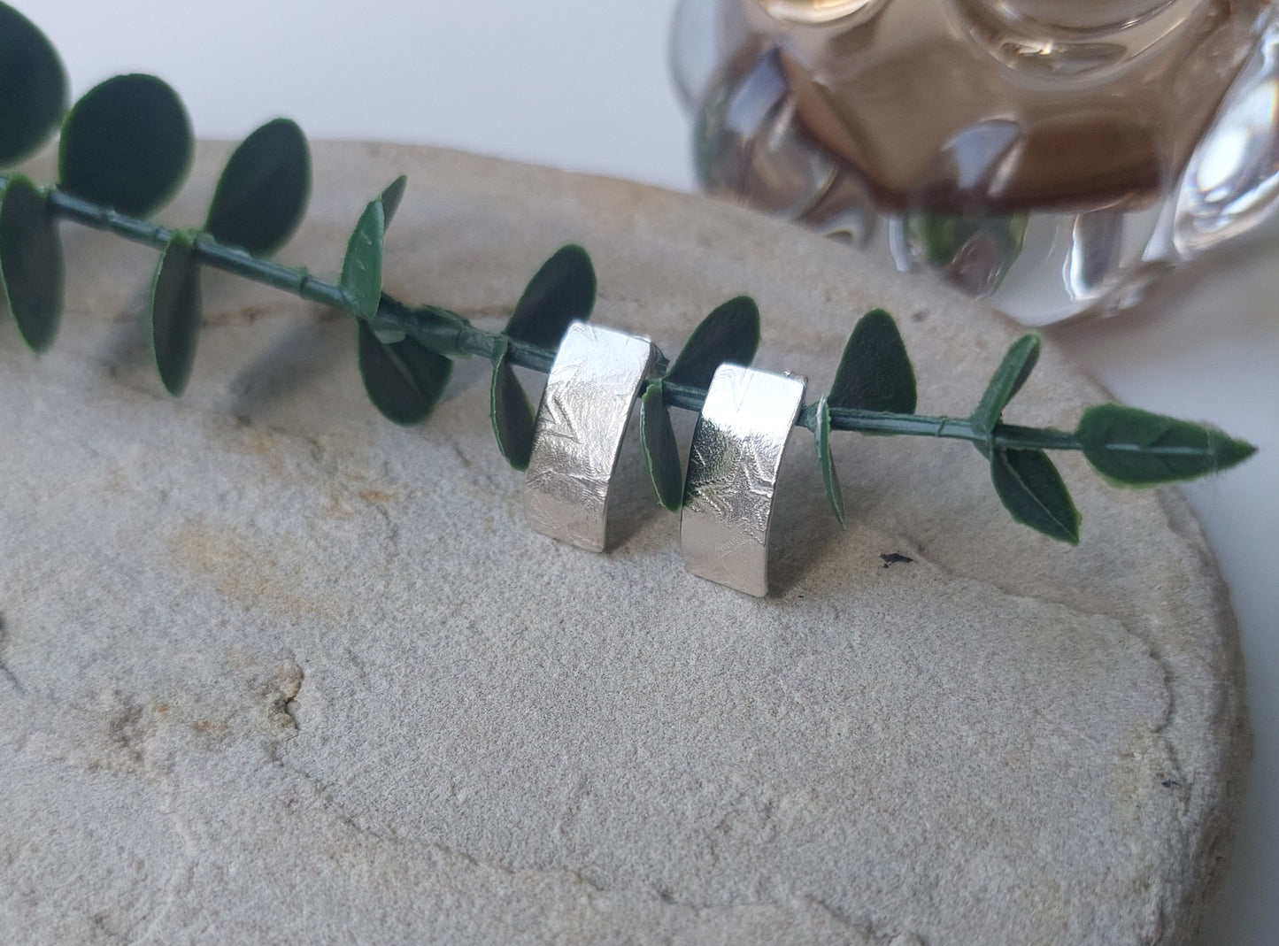 Oblong Star Textured Silver Earrings